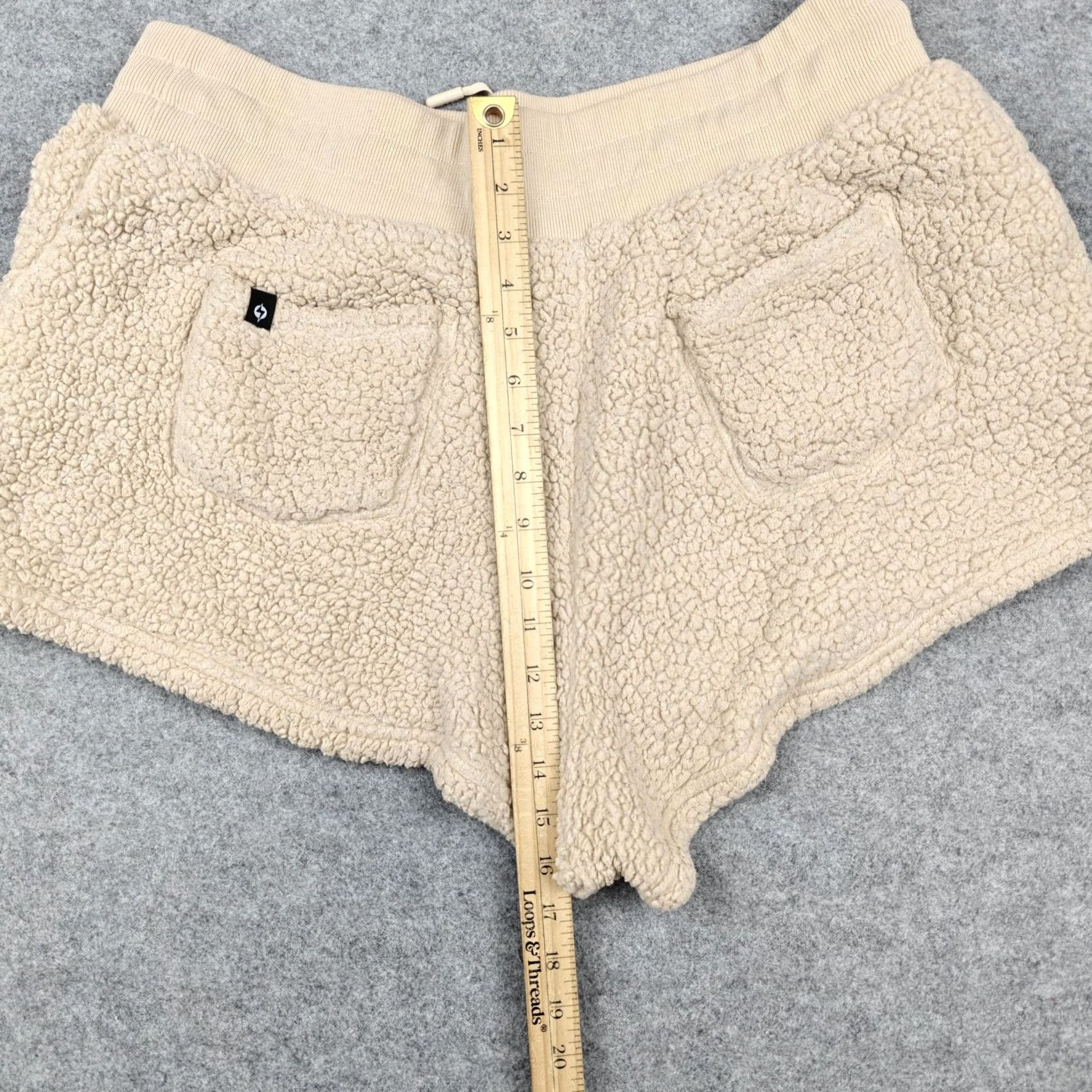 Vintage Popflex Womens XL Beige Fleece Sweat Lounge Shorts Drawstring Pockets Size 40" / US 18 - 6 Thumbnail