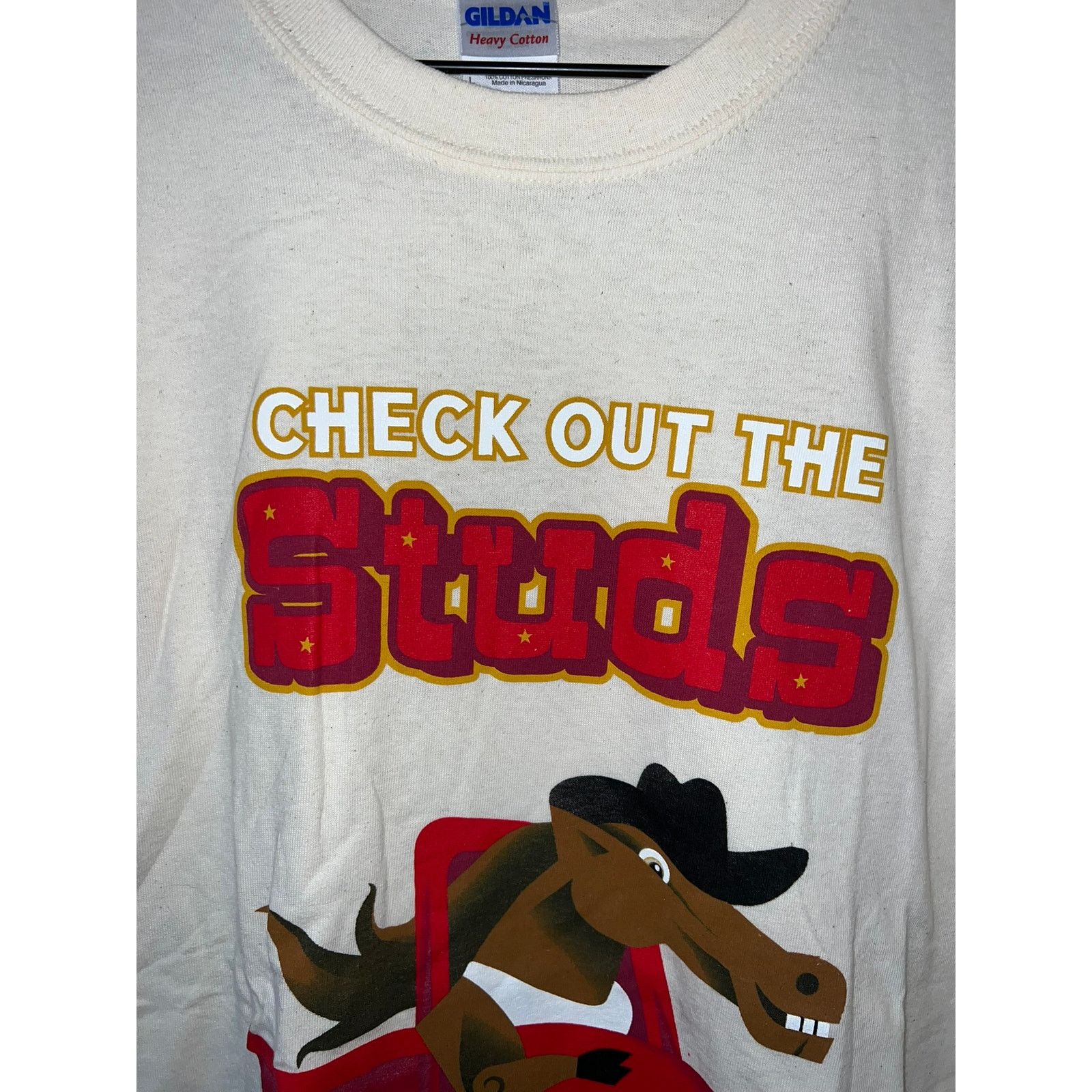 Gildan 2009 Kansas State Fair Check out The Studs Horse White Shirt Size US L / EU 52-54 / 3 - 2 Thumbnail