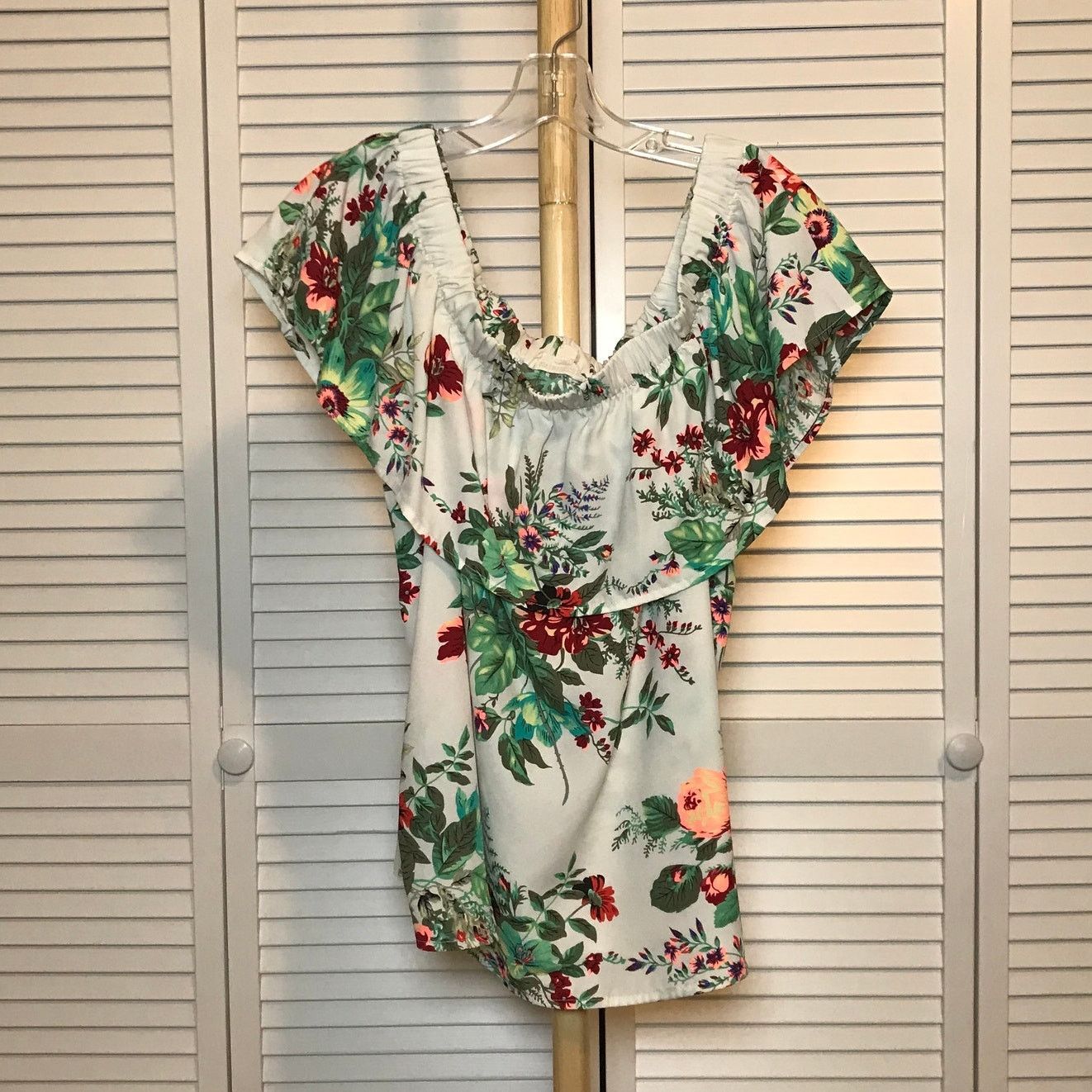Other Coverstitched Floral Ruffle Off the Shoulder Blouse L Size L / US 10 / IT 46 - 1 Thumbnail