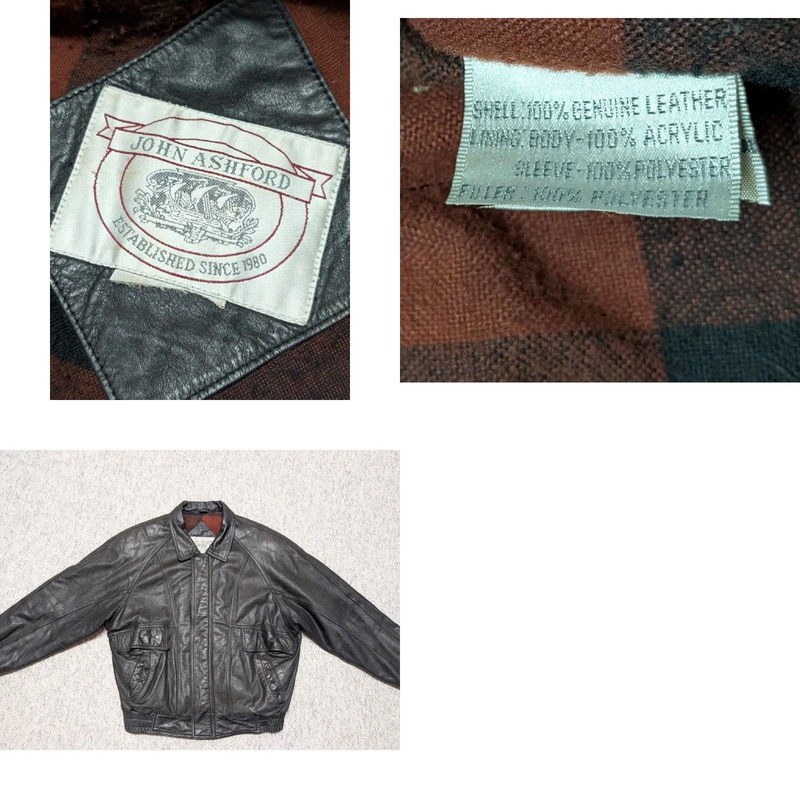 Vintage VINTAGE John Ashford Bomber Jacket Men's Leather XL 46-48 Black Cowhide Distressed 1990s 1980s Buttons Snap Zipper Boxy Classic Size US XL / EU 56 / 4 - 8 Thumbnail