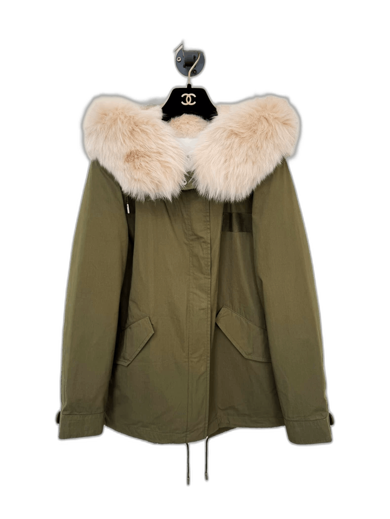 Yves Saint Laurent Yves Salomon Army Fur Coat in Olive-2506 Size S / US 4 / IT 40 - 1 Thumbnail