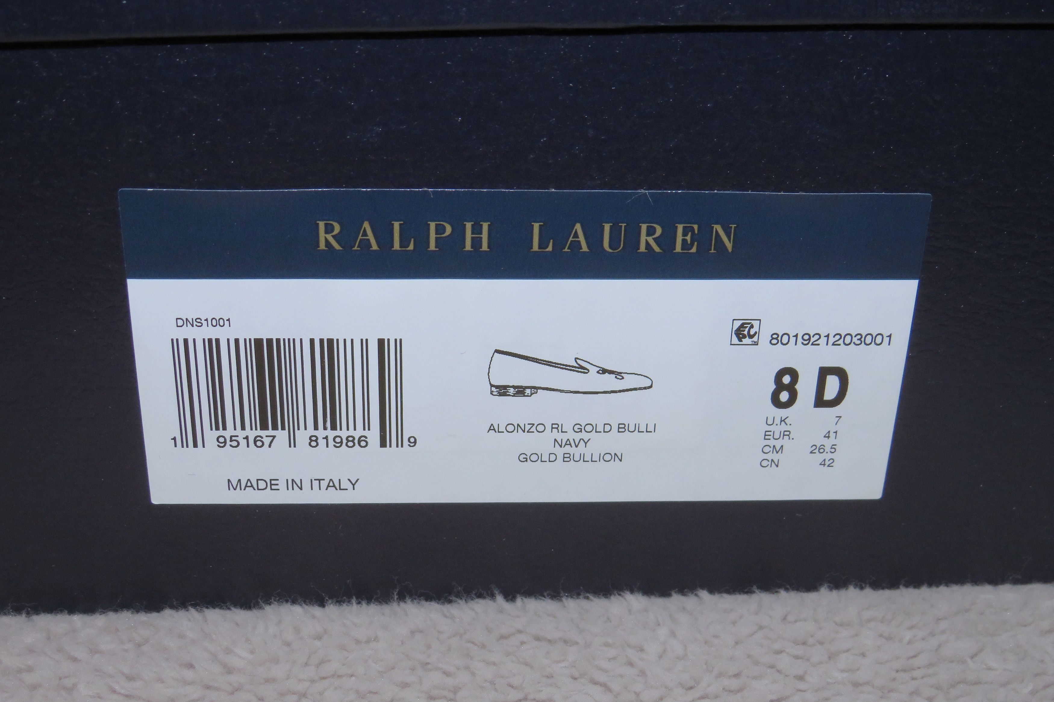 Ralph Lauren Purple Label Alonzo Navy Gold Bullion RL Velvet Slipper 8D NWB Size US 8 / EU 41 - 15 Thumbnail