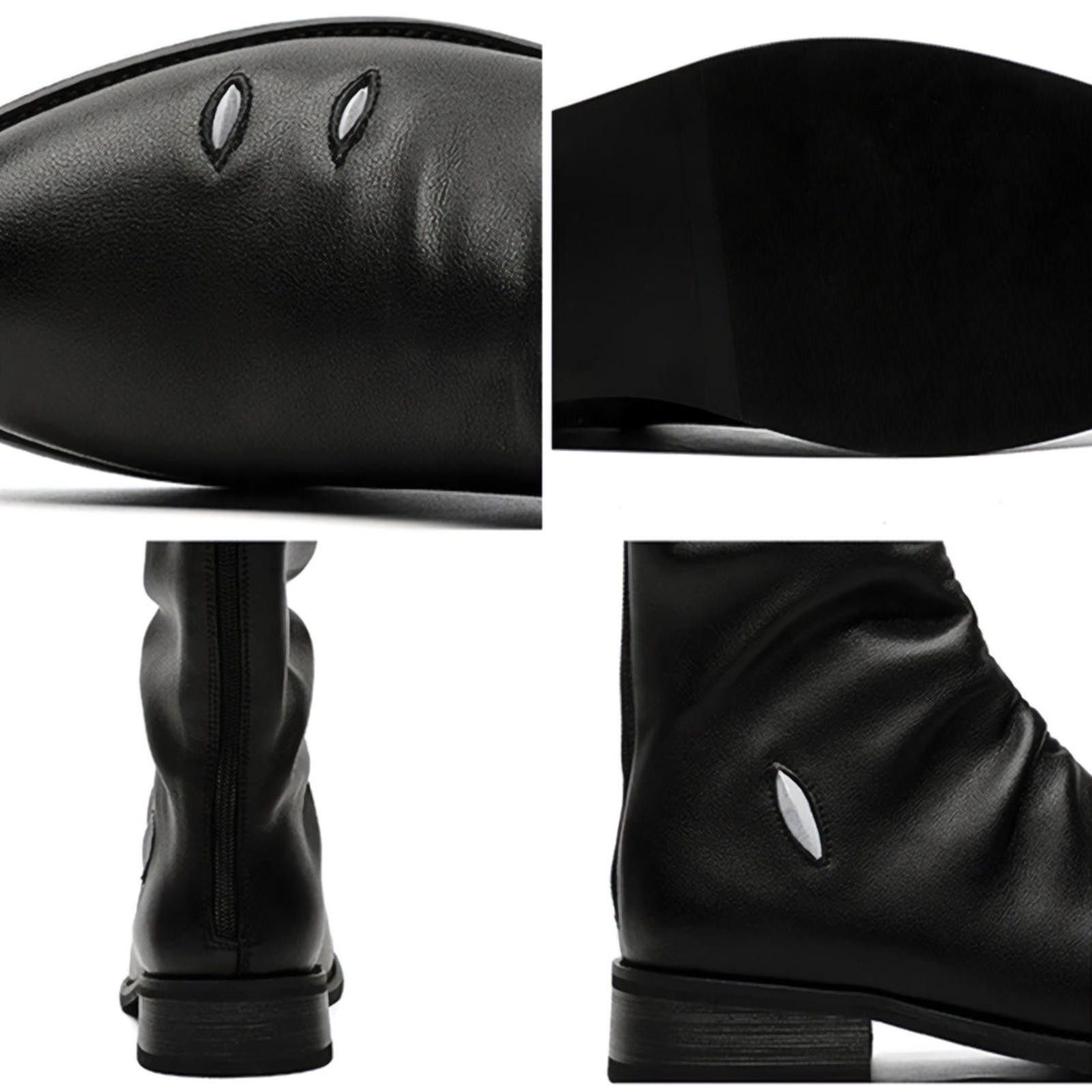 Gathered Leather Calf Boots with Metallic Cutouts