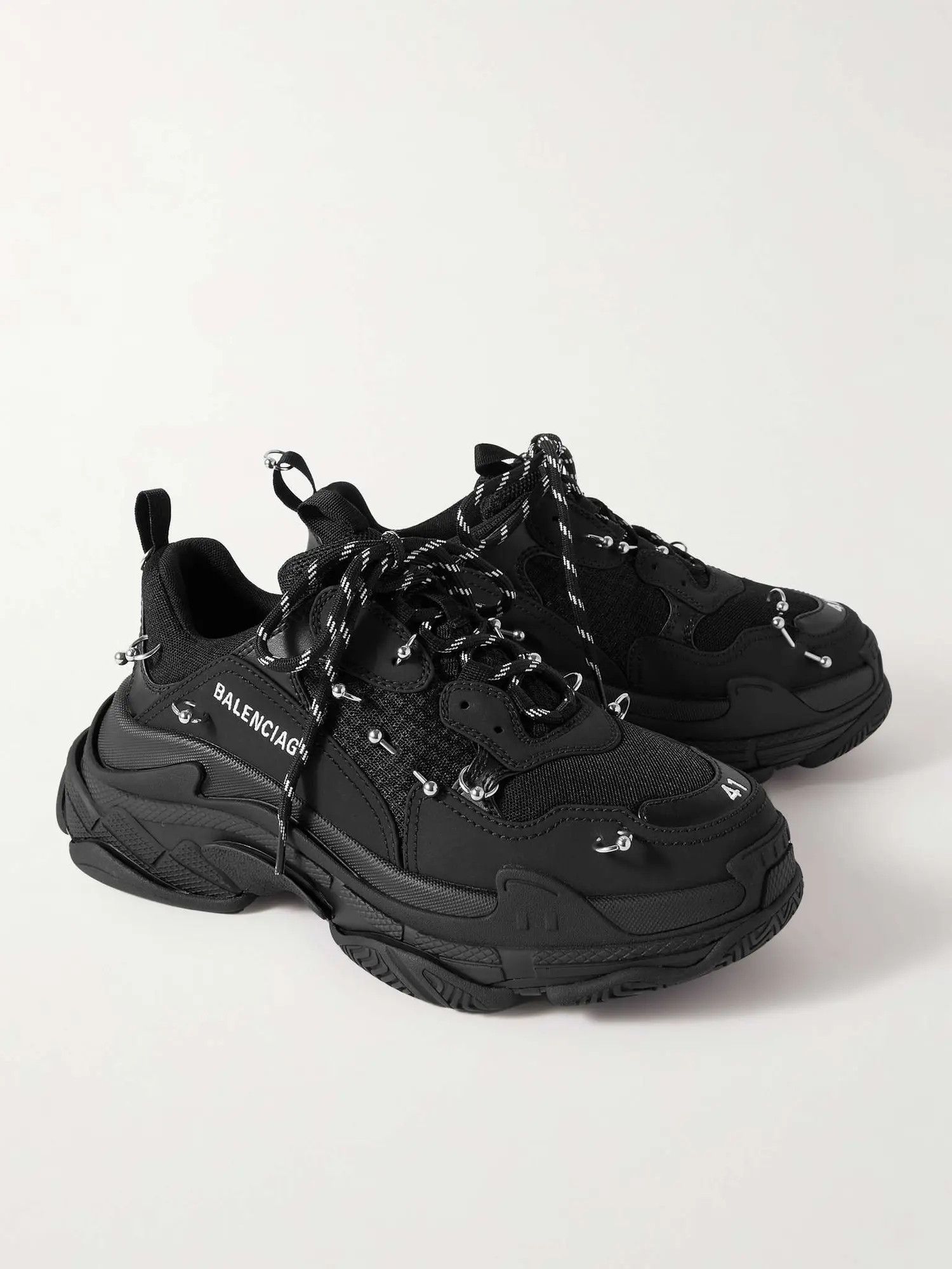 Balenciaga o1in1g0225 Triple S Sneakers With Piercing in Black Size US 14 / EU 47 - 4 Thumbnail