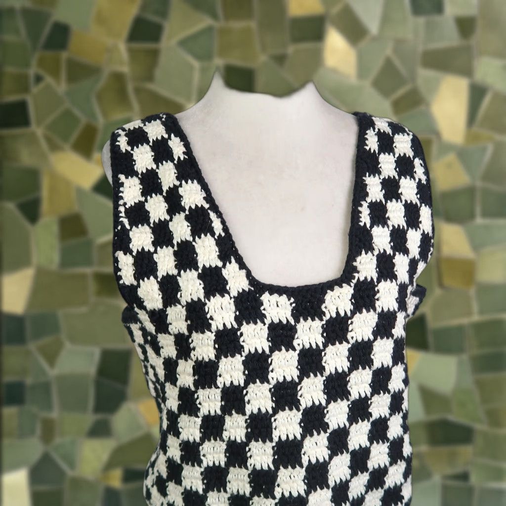 Vintage VINTAGE Black and White Checker Print Knit Sweater Vest Shirt Women S Cotton Sleeveless Casual Spring Fall - Mens/Womens? Size S / US 4 / IT 40 - 1 Thumbnail