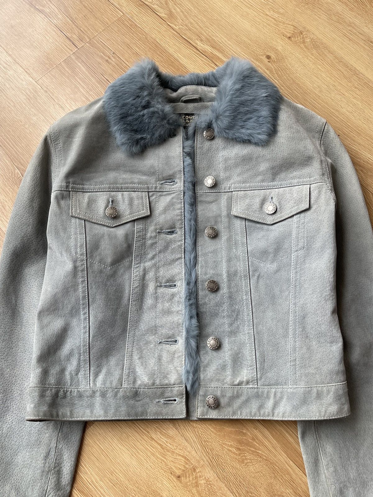 Vintage REAL RABBIT FUR Archive Baby Blue Suede Leather Jacket Y2K Size S / US 4 / IT 40 - 11 Thumbnail