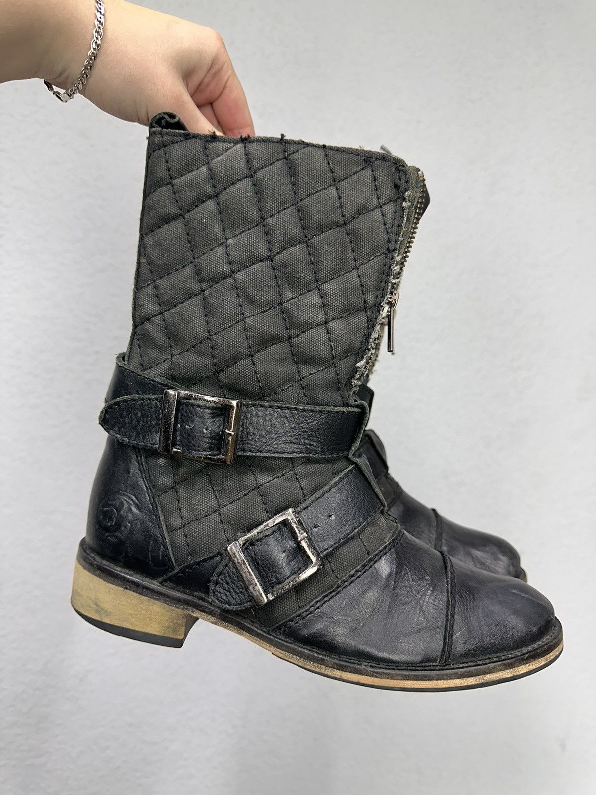 A.S.98 Heidi Slimane Black Moto Boots belted Leather vintage Size US 8 / IT 38 - 2 Thumbnail