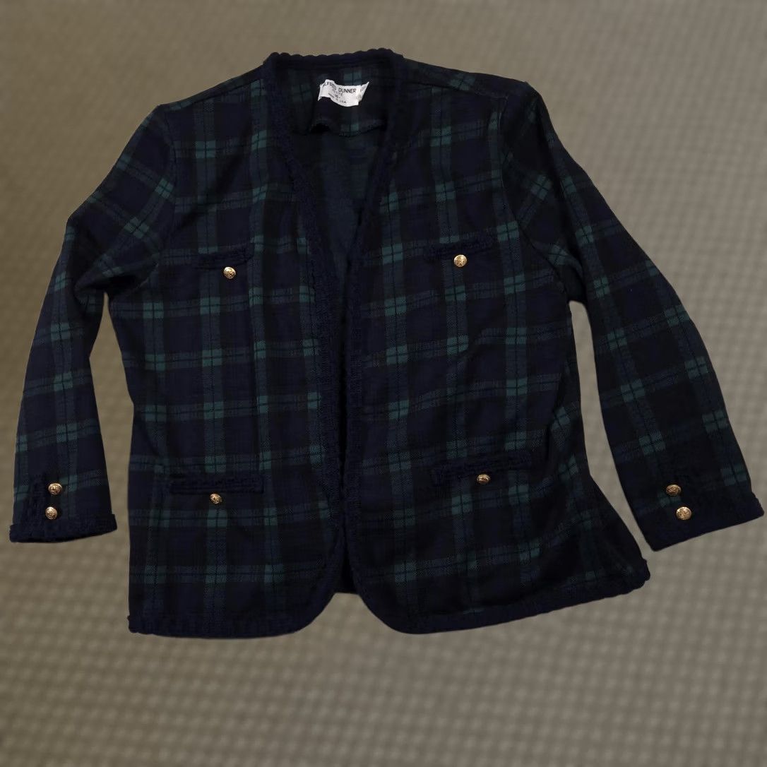 Vintage VINTAGE Alfred Dunner Jacket Womens Petite 16 Green Plaid Open Front Buttons Made USA Size XXL / US 16-18 / IT 52-54 - 1 Thumbnail
