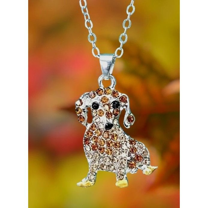 Handmade Dachshund Necklace New Rhinestones 16 inch Chain 2 piece Set Size ONE SIZE - 11 Thumbnail
