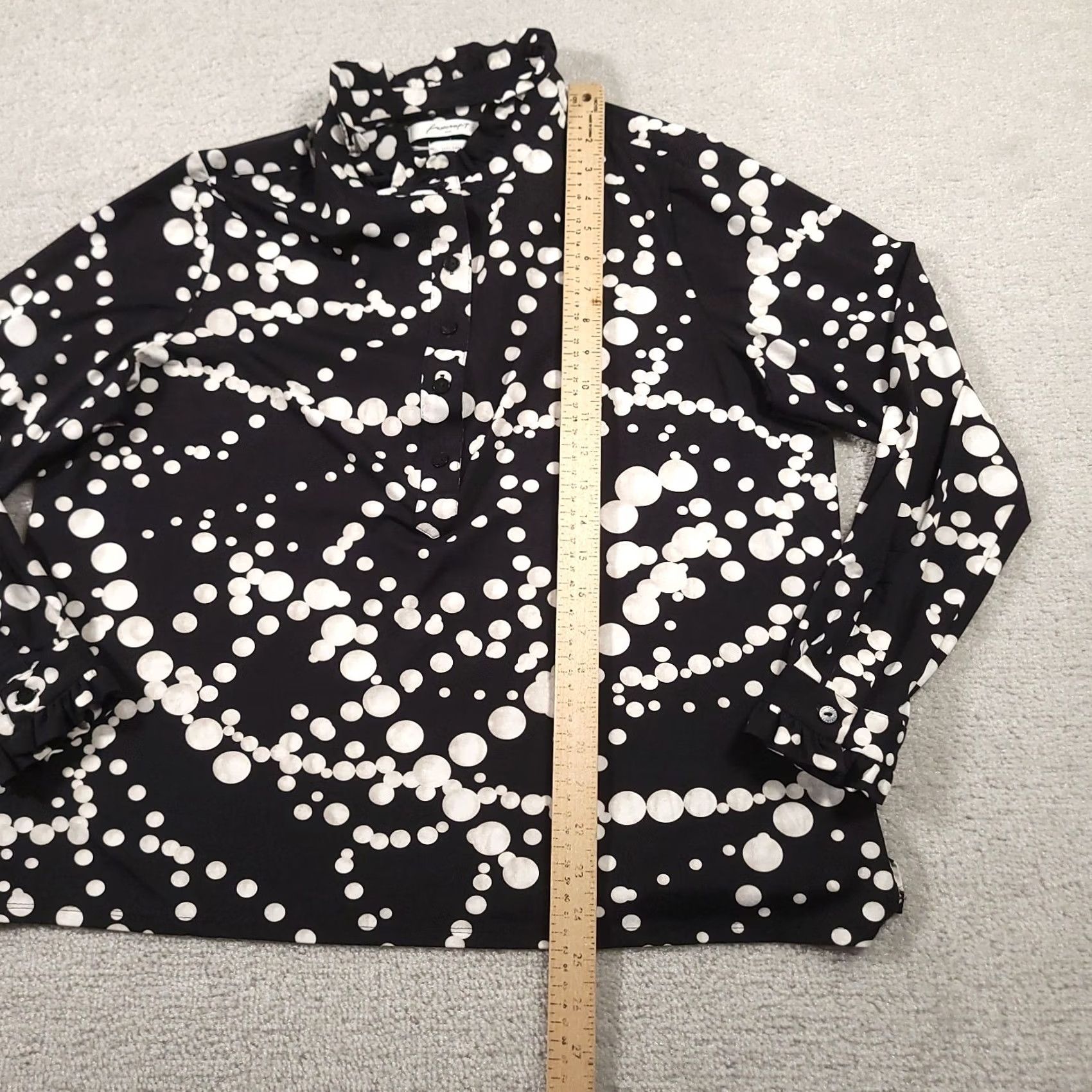 Vintage Foxcroft Womens L Easy Care Stretch Jersey Tunic Blouse Black Buttoned Ruffled Size L / US 10 / IT 46 - 5 Thumbnail
