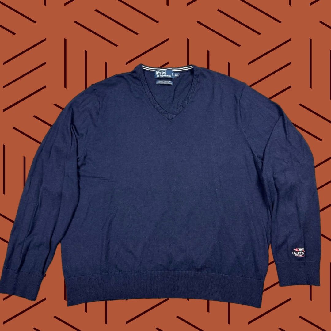 Polo Ralph Lauren VINTAGE Polo Ralph Lauren US Open 2010 Knit V-Neck Cardigan Sweater Mens 2XL Blue Silk/Cotton/Cashmere 68/18/14 Size US XXL / EU 58 / 5 - 1 Thumbnail