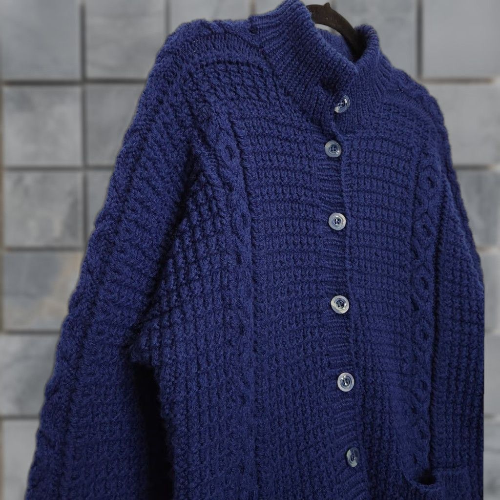 Vintage VINTAGE Handmade Sweater Cardigan VTG Shirt Unisex Adults One Size Blue Cable Knit Grandma Grandpa Artistic 90s VTG Size ONE SIZE - 1 Thumbnail