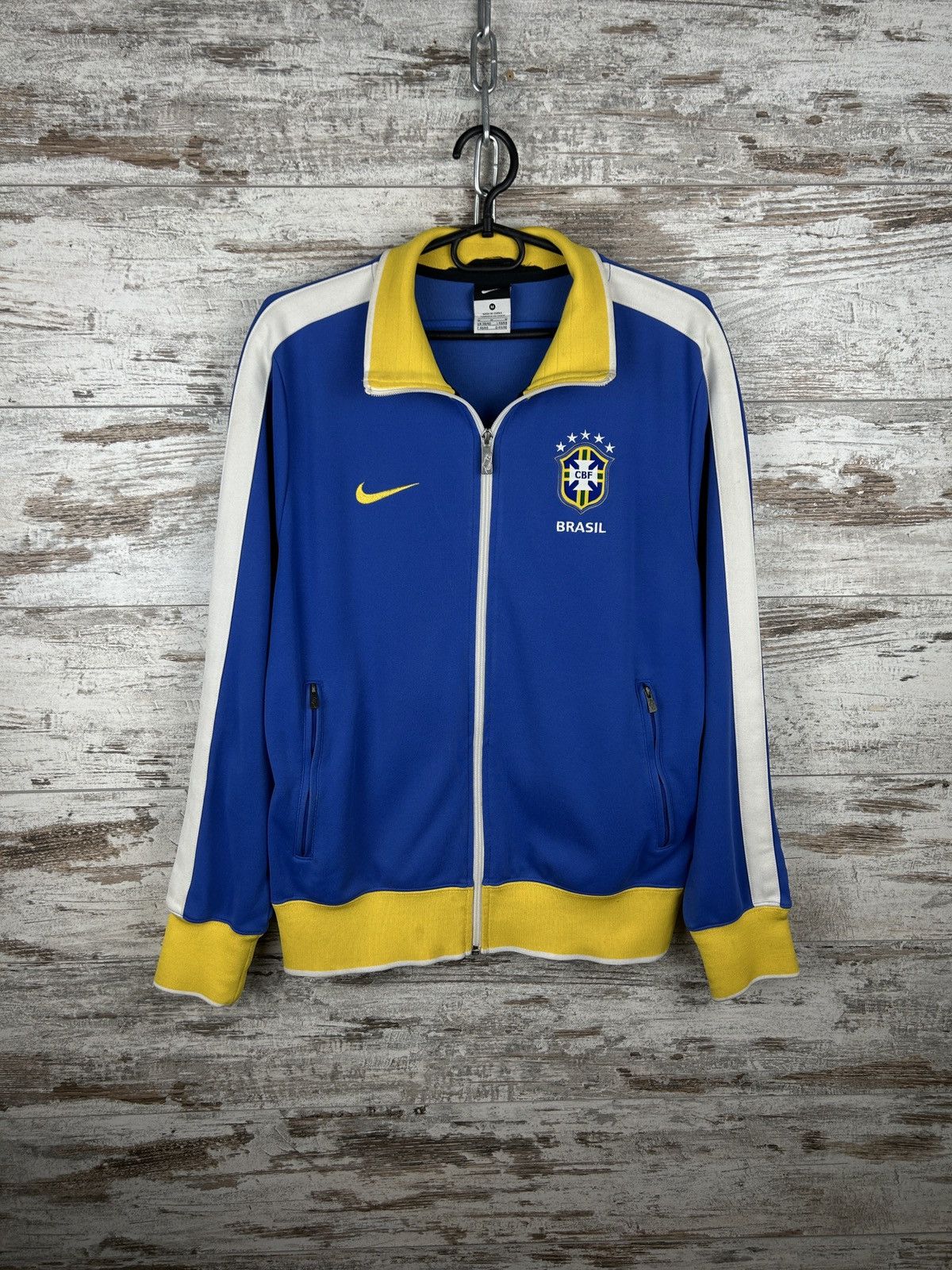 image of Mens Vintage Nike Cbf Brasil Track Jacket Blokecore Jersey in Blue/Yellow (Size Medium)