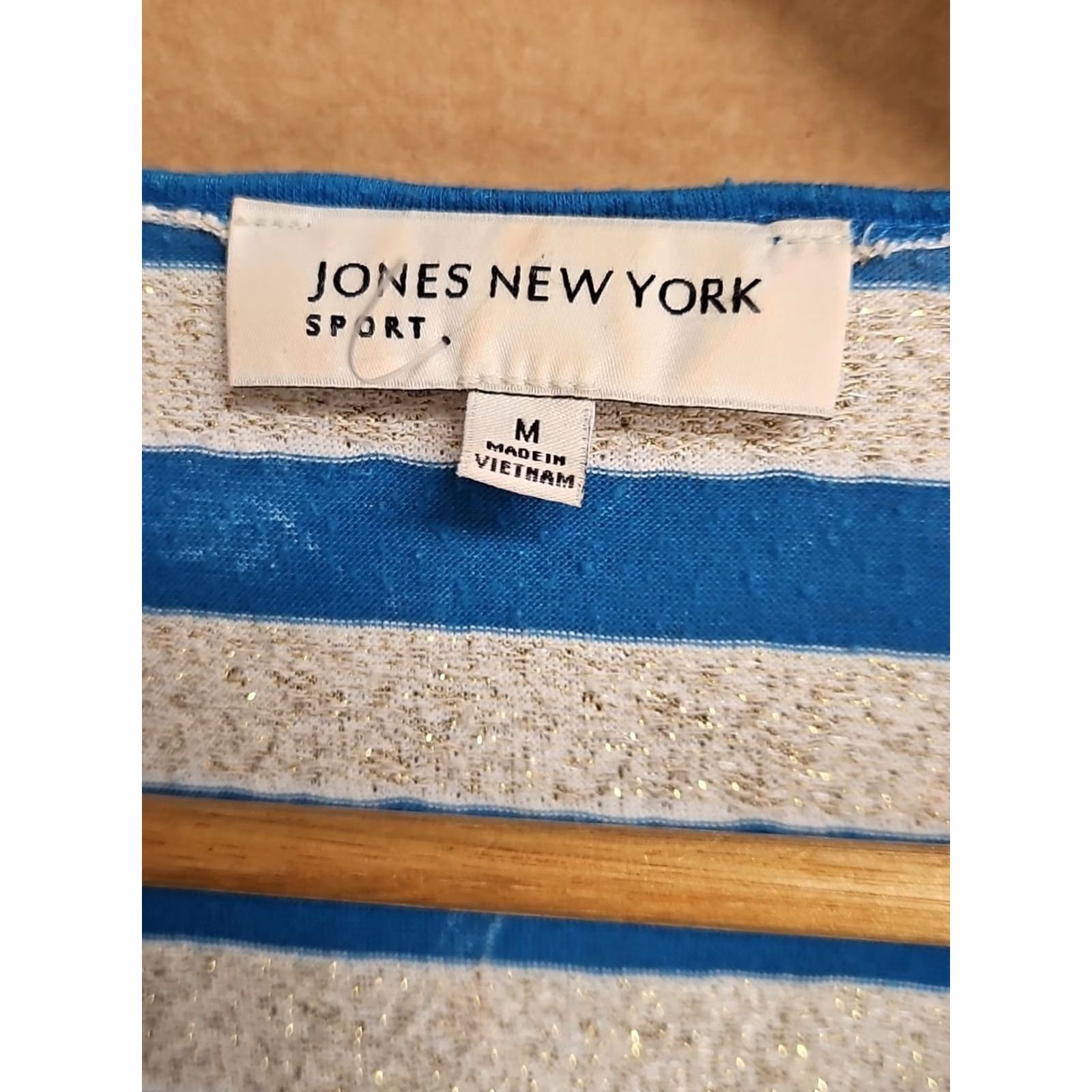 Jones New York Jones New York Sport Blue White Striped Top Medium T-Shirt Knit Cotton Blend Women Crew Neck Short Sleeve Coastal Chic Mens? No Size M / US 6-8 / IT 42-44 - 3 Thumbnail
