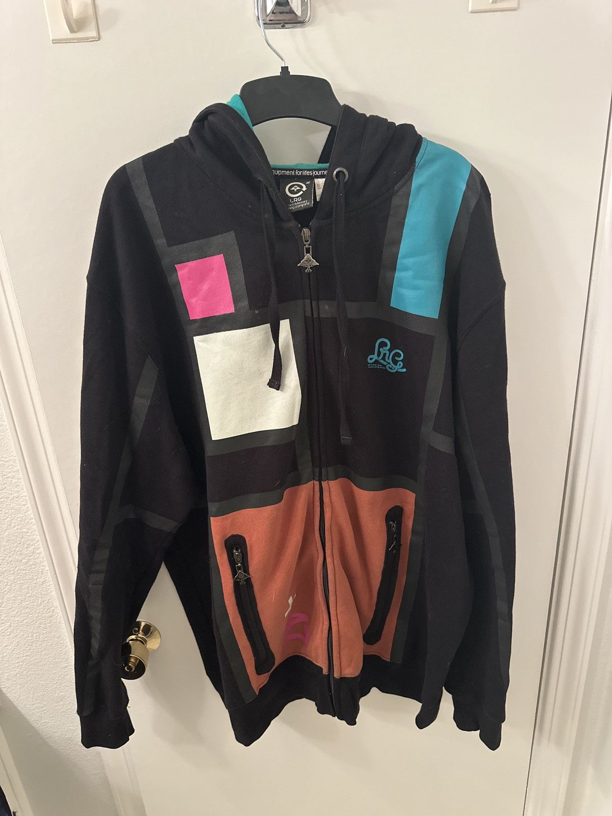 LRG Black/burnt orange/teal Squares Zip -up Hoodie - 2XL Size US L / EU 52-54 / 3 - 1 Thumbnail