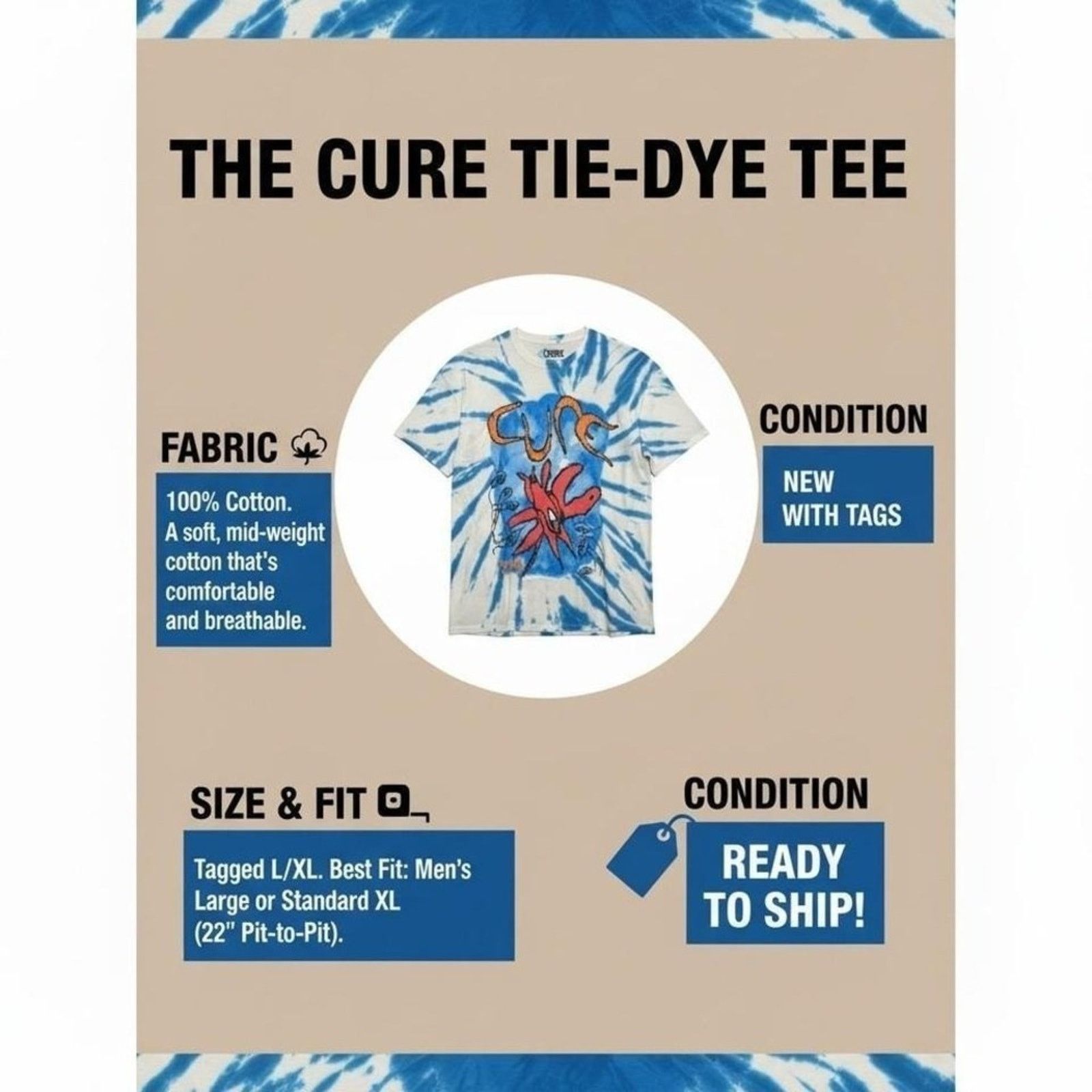 The Cure The Cure Wish Tie-Dye Graphic T-Shirt L/XL NWT Size US M / EU 48-50 / 2 - 6 Thumbnail