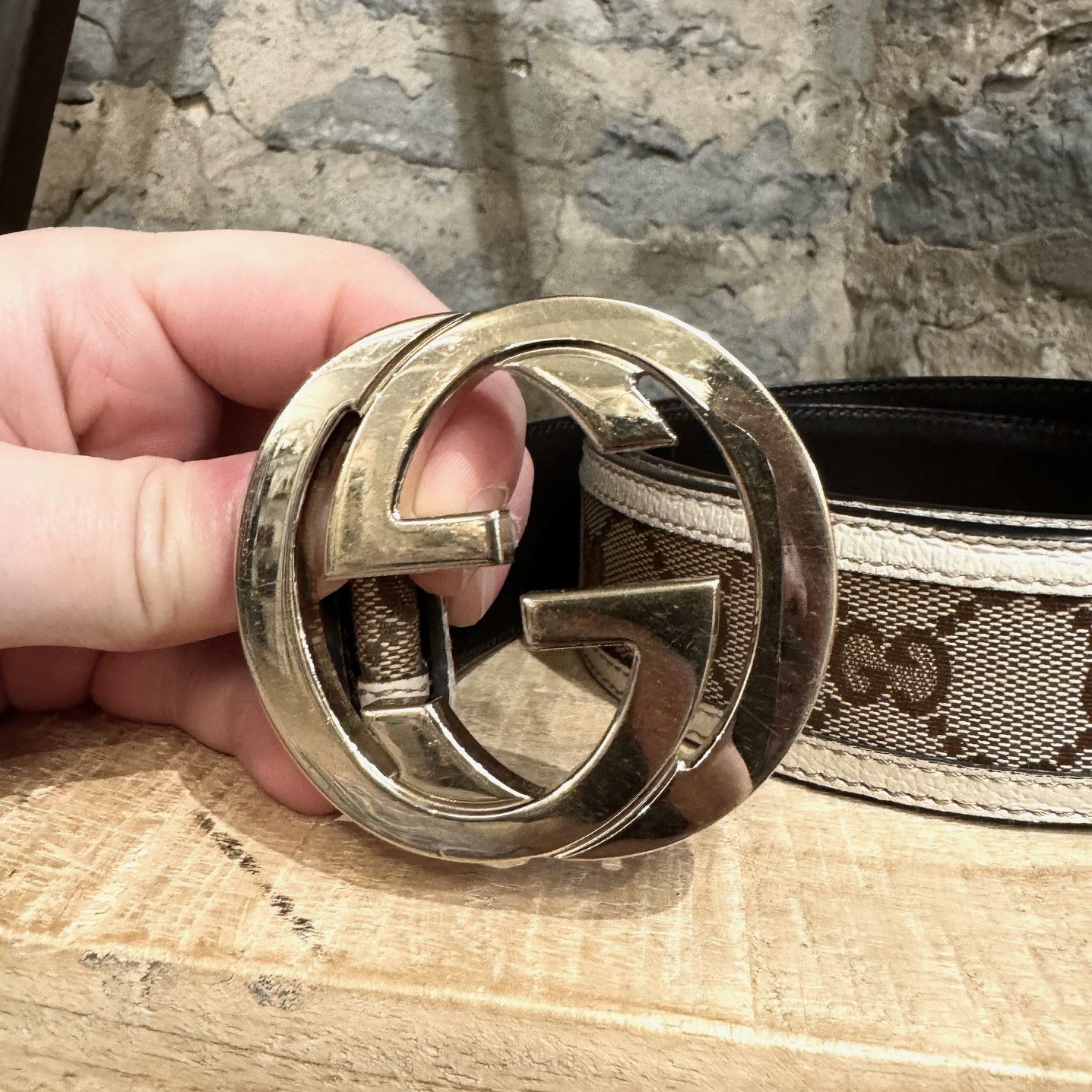 Gucci Gucci Ivory Trim Beige Canvas Interlocking GG Buckle Belt Size ONE SIZE - 2 Thumbnail