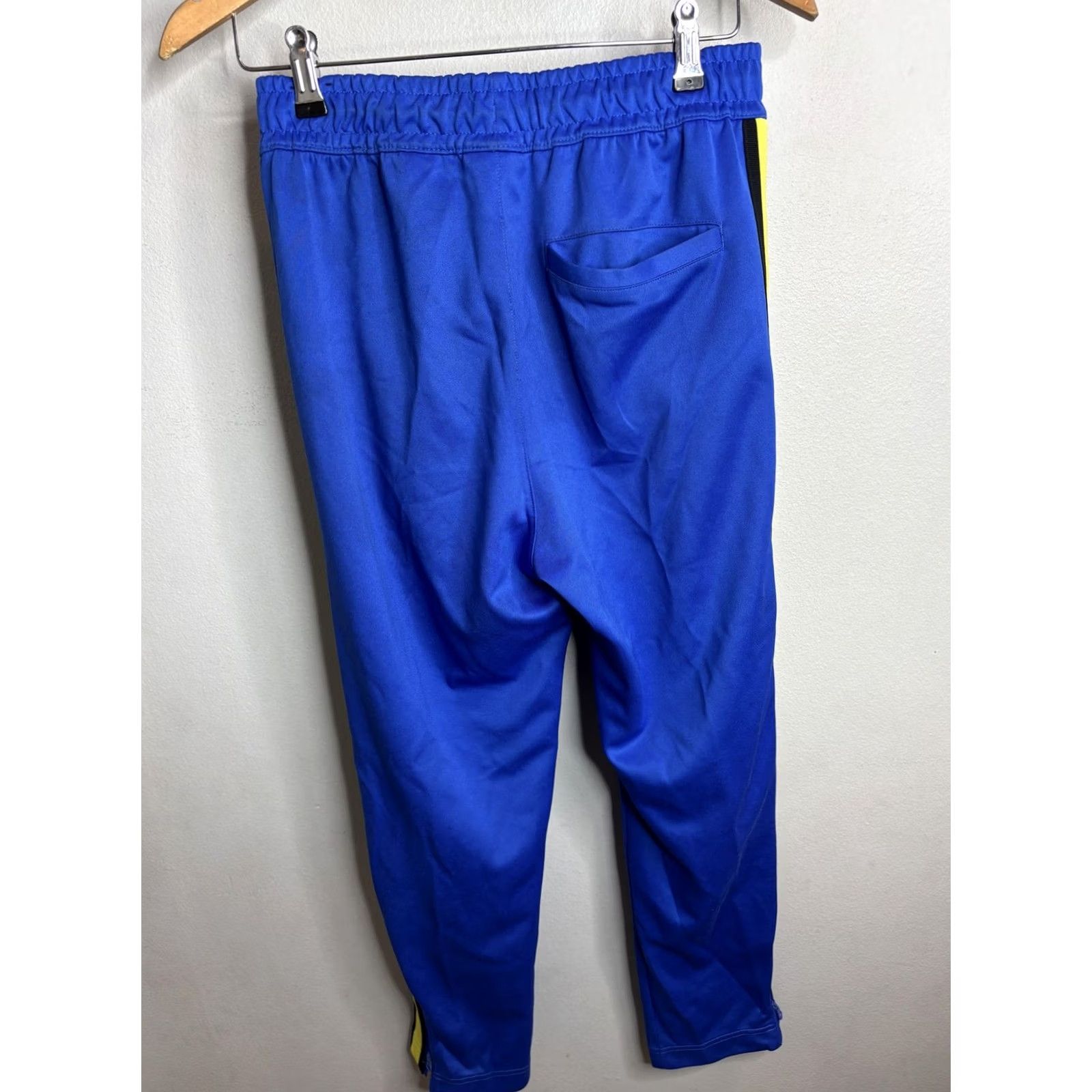 Nike Nike Pants Track Mens Small Blue Yellow Stripe Logo Pockets Adjustable Drawstring 100% Polyester Size US 29 - 4 Thumbnail