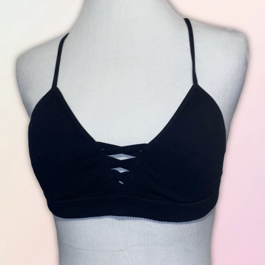 Aeropostale Live Love Dream,Black, Ribbed, Strappy Sports Bra