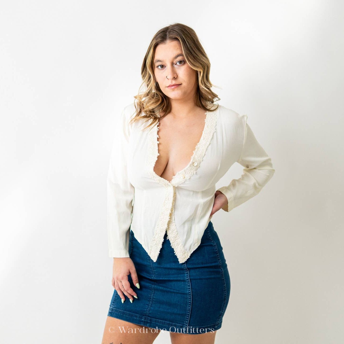 Vintage Vintage 90s Sexy Low Cute Lace Blouse Size S / US 4 / IT 40 - 1 Thumbnail