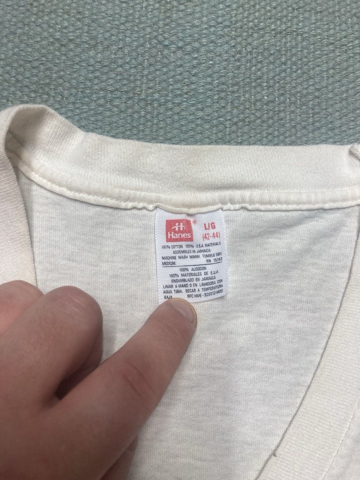 Vintage Vtg blank white t shirt v neck hanes soft cotton worn large Size US L / EU 52-54 / 3 - 6 Thumbnail