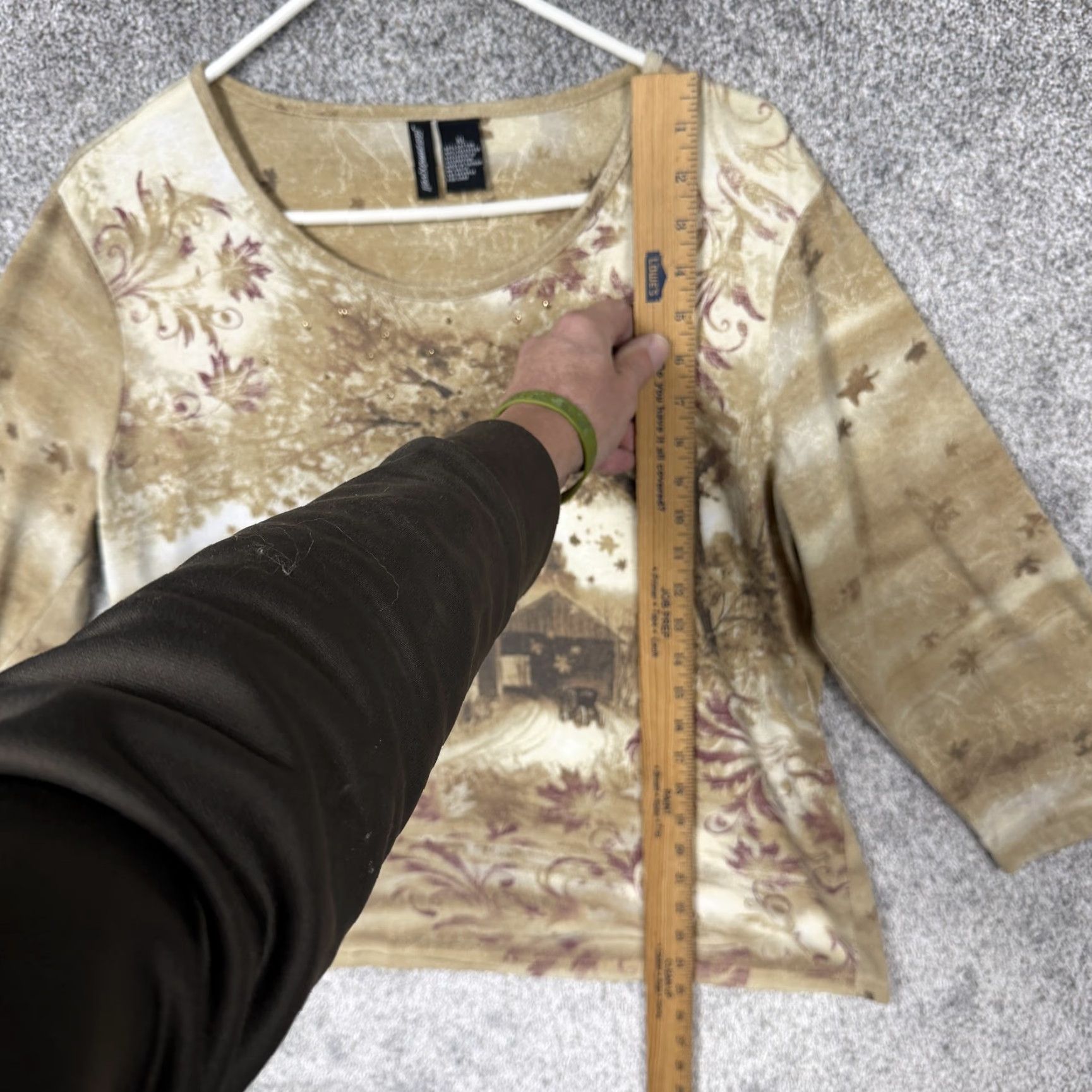 Vintage VINTAGE Jason Maxwell Shirt XL Beige Autumn Country 3/4 Sleeve Rhinestone Floral Knit T-Shirt Women Size XL / US 12-14 / IT 48-50 - 2 Thumbnail