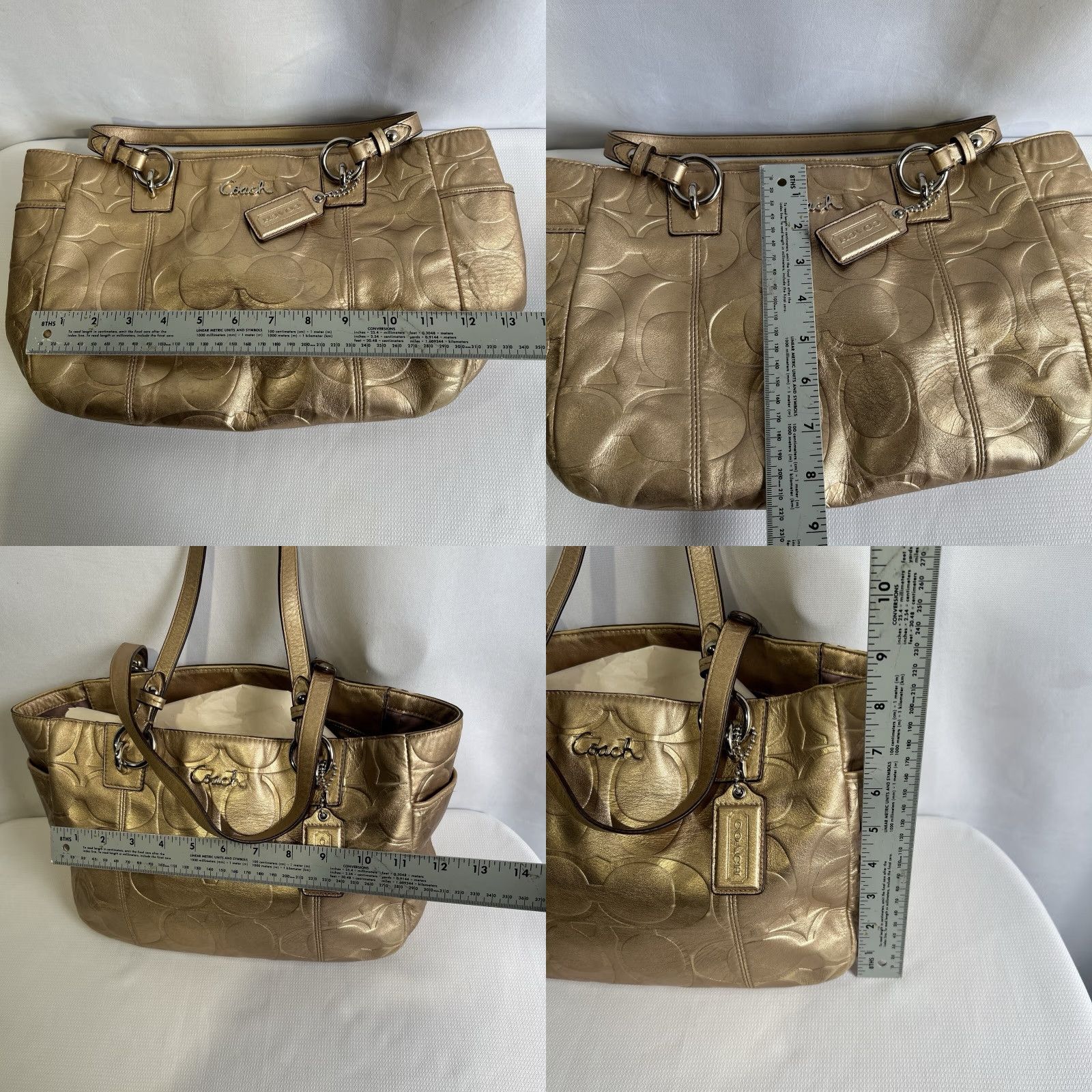 Coach Coach East West Gallery Embossed Leather Purse Tote Gold Metallic Zip Top F17727 Size L / US 10 / IT 46 - 9 Thumbnail
