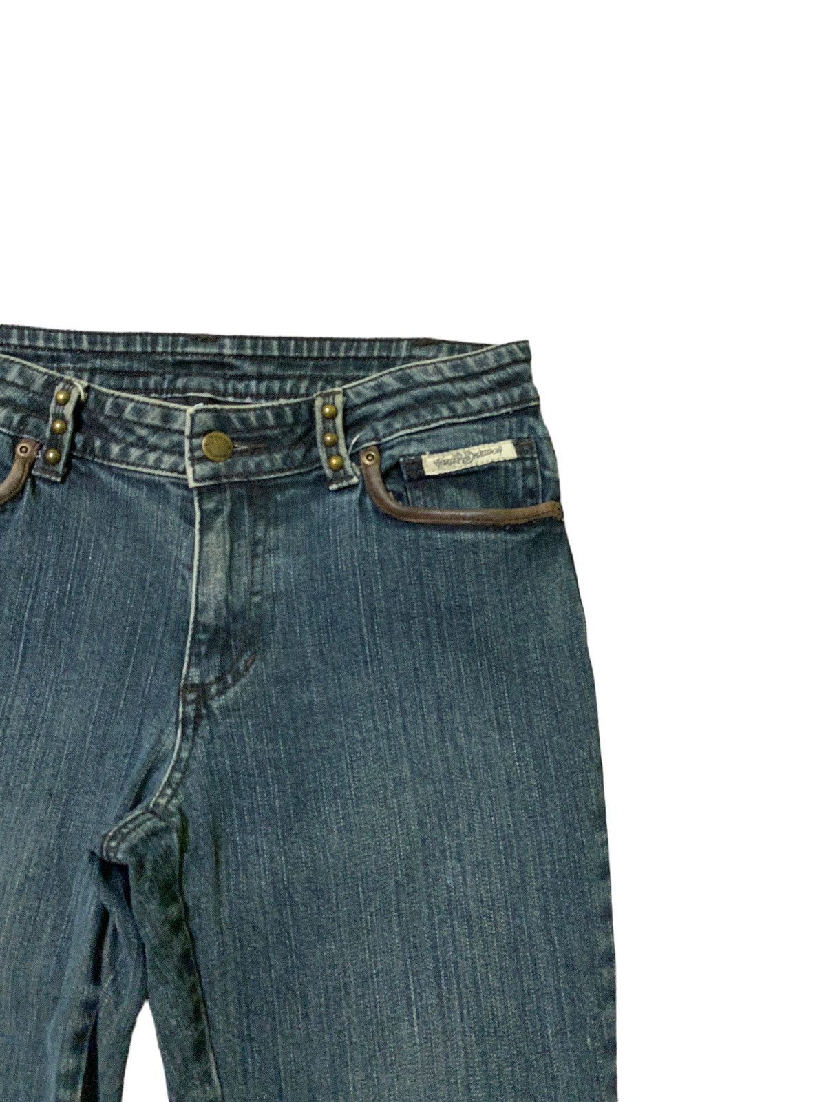 Harley Davidson Flared HARLEY DAVIDSON Leather Boot Cut Denim Jeans Size US 29 - 5 Thumbnail