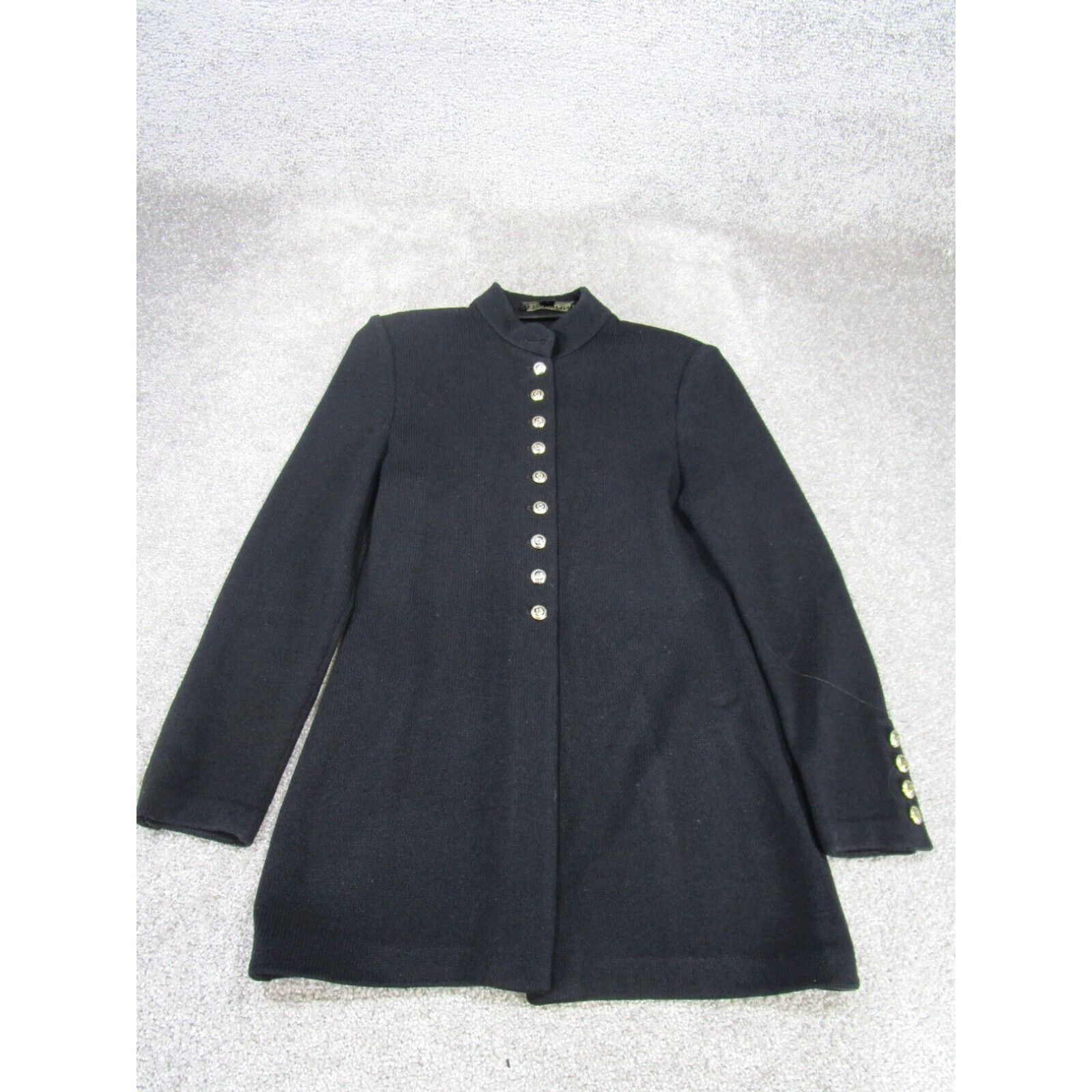 image of Vintage St. John Jacket Womens 2 Black Knit Button Up Long Blazer in White (Size XS)