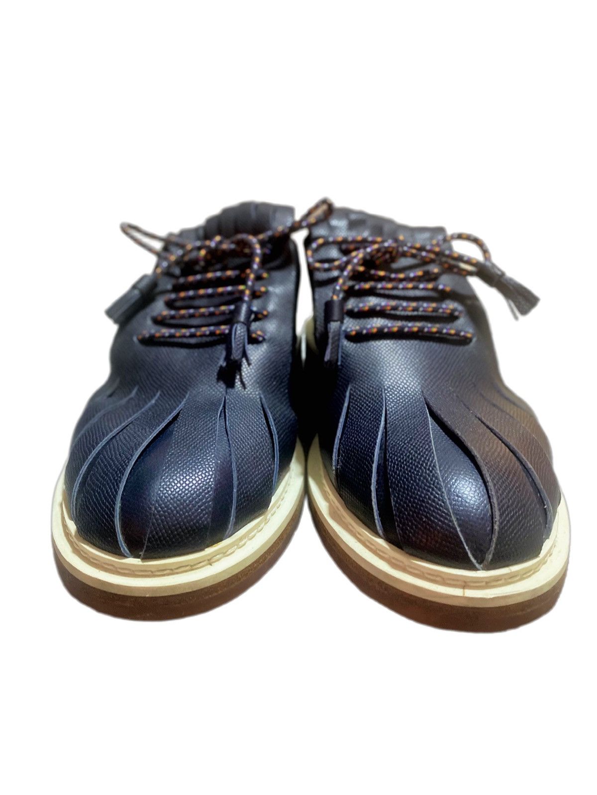 Kris Van Assche KRISVANASSCHE Navy Fringed Tongue Derby Shoes – SUPER RARE Size US 8 / EU 41 - 3 Thumbnail