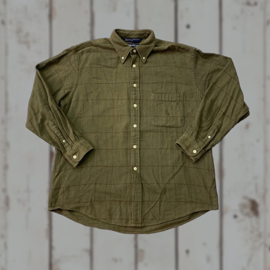 Nautica VINTAGE Nautica Chamois Shirt Men XL Green 90s Button-Up Long Sleeve Casual Cotton Pocket Regular Size US XL / EU 56 / 4 - 1 Thumbnail