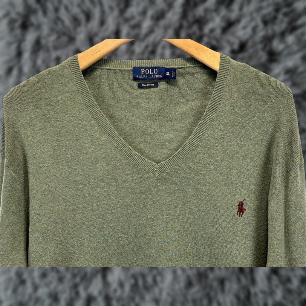 Polo Ralph Lauren VINTAGE Polo Ralph Lauren Sweater Mens XL Pima Cotton V Neck Preppy Green Layering Size US XL / EU 56 / 4 - 1 Thumbnail