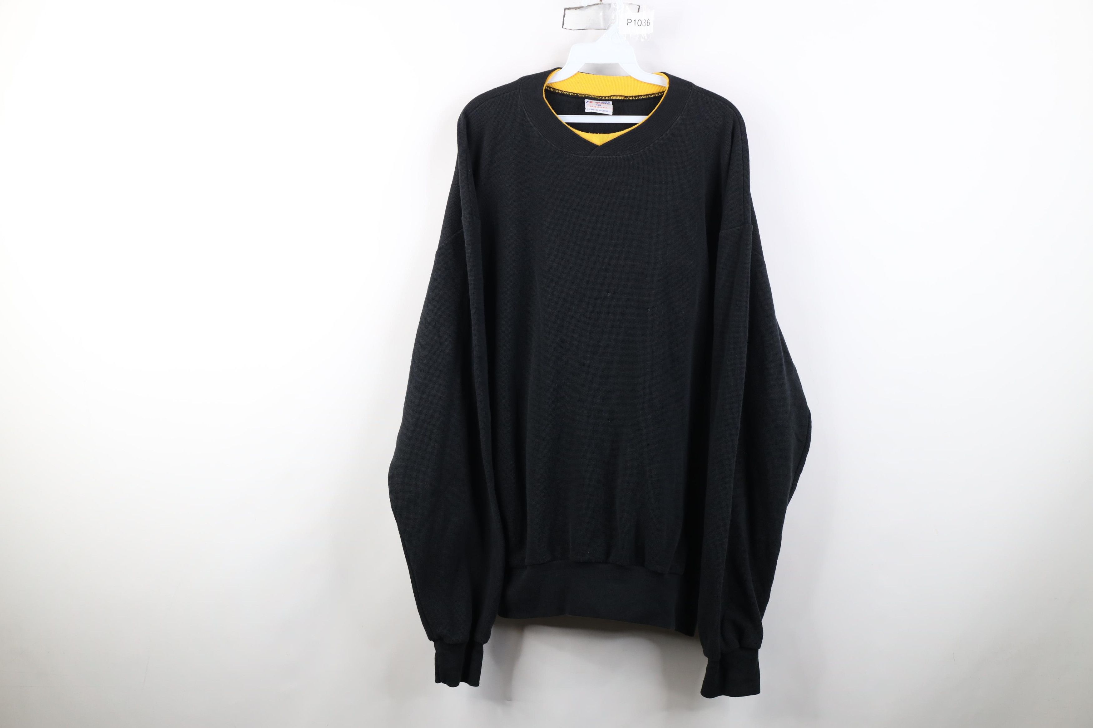 Vintage Vintage 90s Streetwear Thermal Knit Sweatshirt Black USA Size US XXL / EU 58 / 5 - 1 Thumbnail
