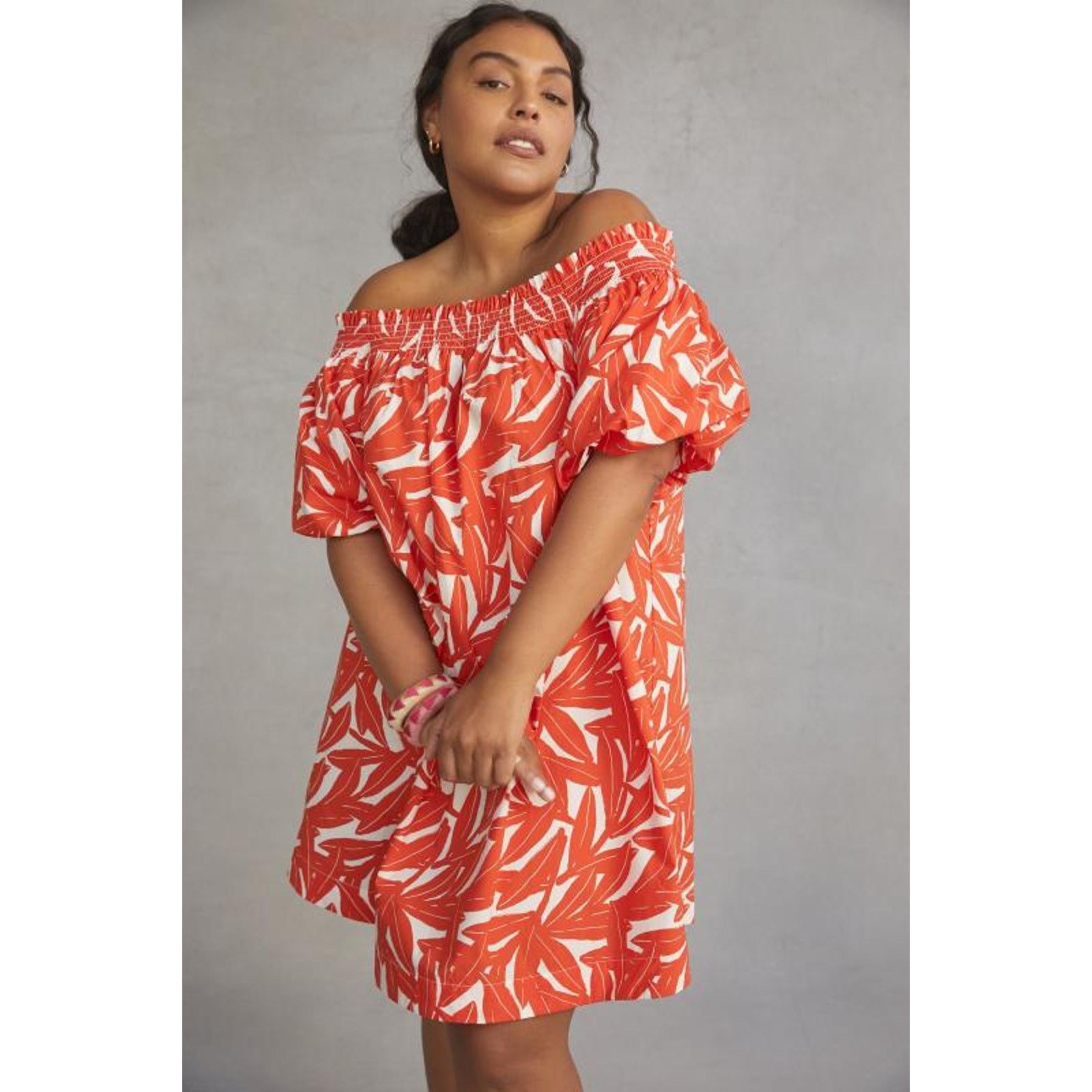 Anthropologie New WHIT TWO Banana Leaf Off-The-Shoulder Tunic Dress Small Size S / US 4 / IT 40 - 5 Thumbnail