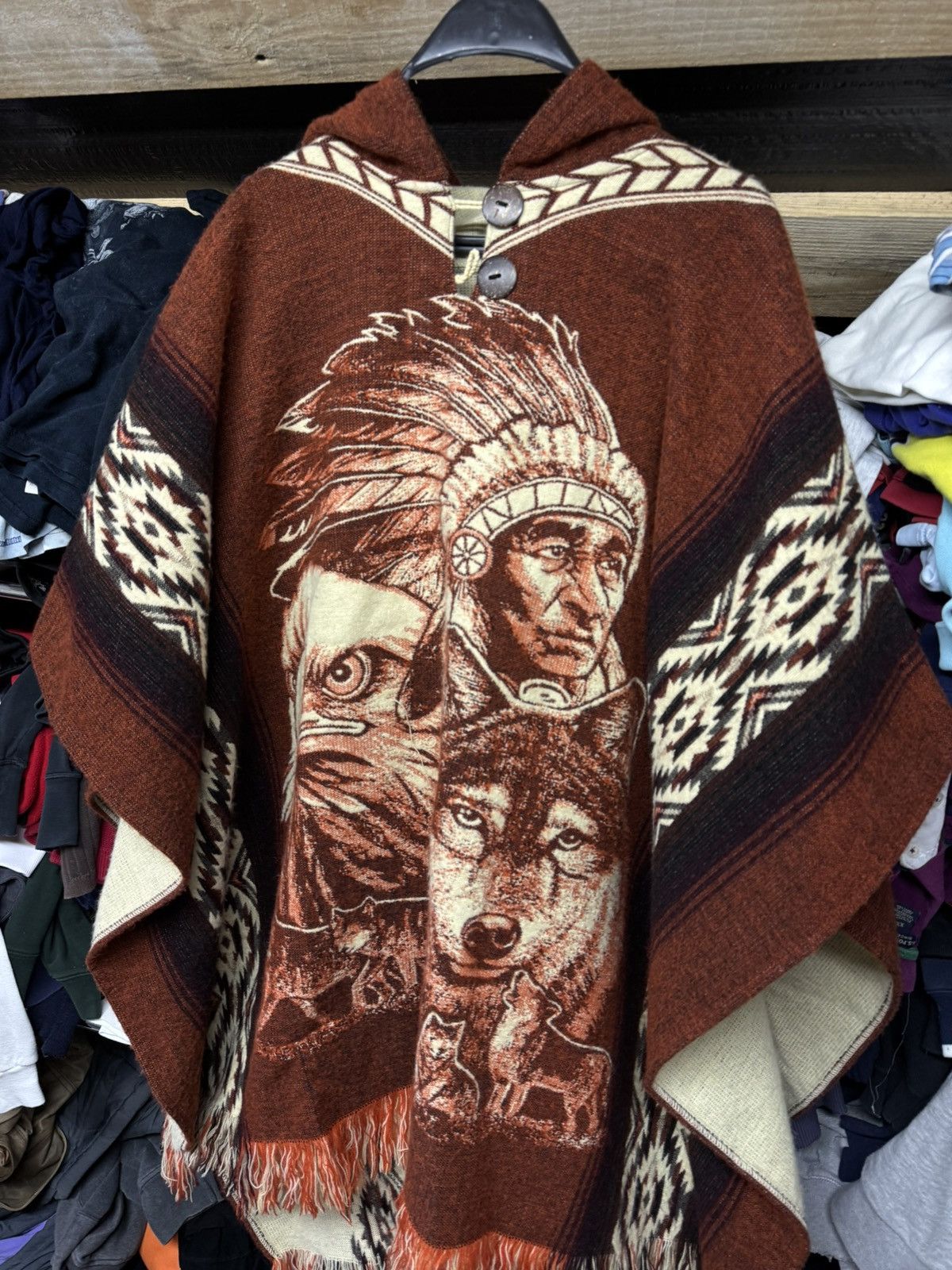 Japanese Brand 🇯🇵INDIGO HOODED FREE SIZE SLEEVE LESS WOLF PONCHOS HOODIES Size US XL / EU 56 / 4 - 2 Thumbnail