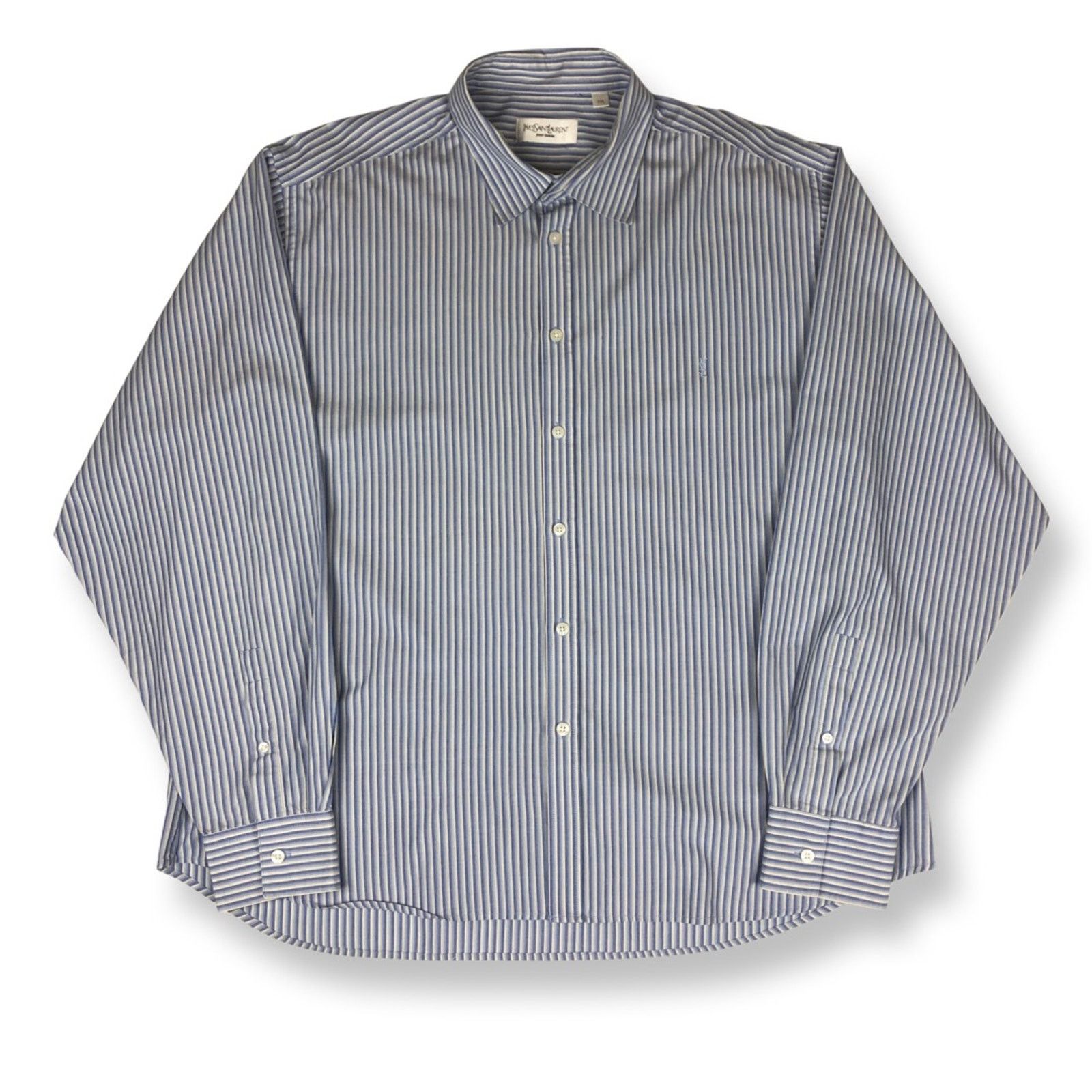 image of Vintage x YSL Pour Homme YVES Saint Laurent YSL Logo Striped Shirt in Blue, Men's (Size 2XL)