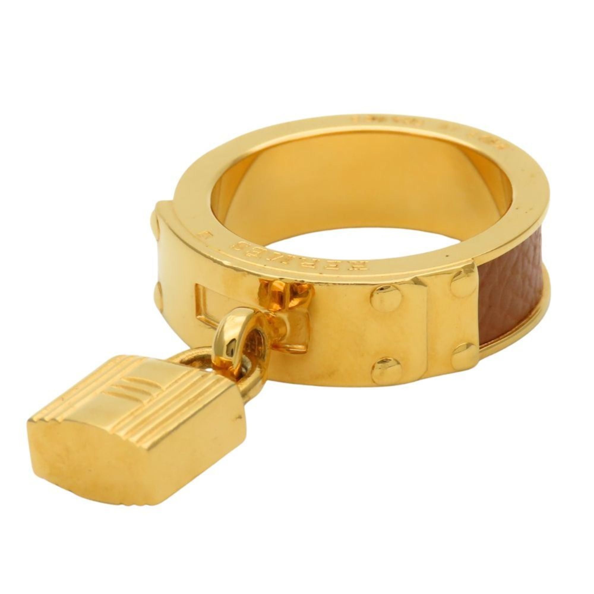 Hermes Hermes Scarf Ring Kelly Cadena Motif Metal Leather Gold Brown Women's HERMES Size ONE SIZE - 1 Thumbnail