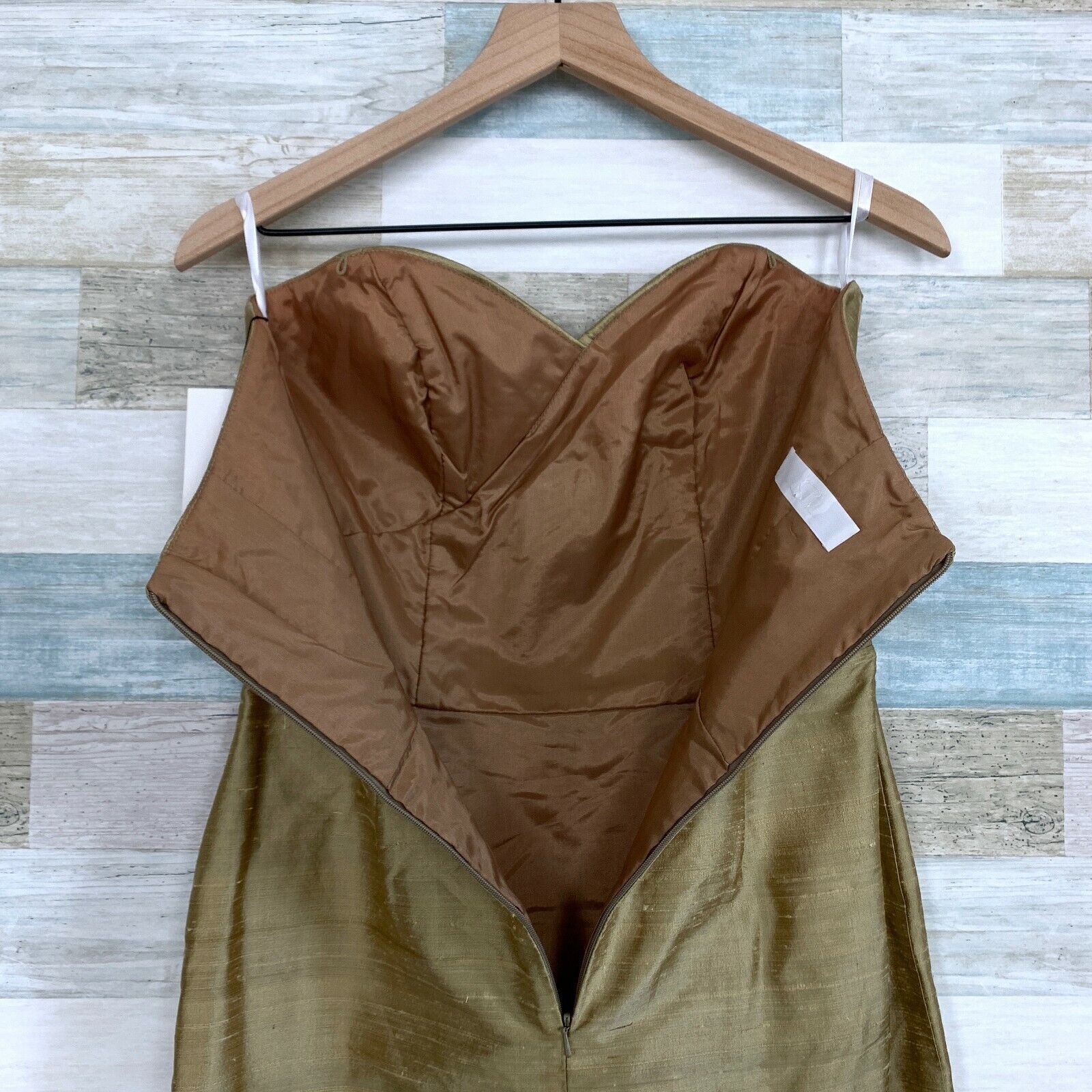 Other Siri Dupioni Pure Silk Ruched Cocktail Dress Gold Strapless Size M / US 6-8 / IT 42-44 - 6 Thumbnail
