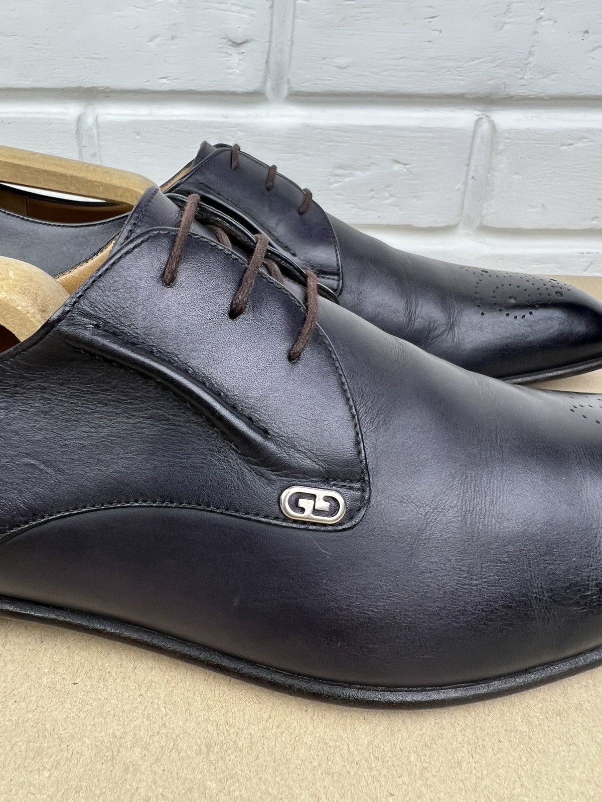 Gucci GUCCI Derby Leather Shoes Lace Up GG Logo Dark Purple Men’s Size US 10.5 / EU 43-44 - 7 Thumbnail