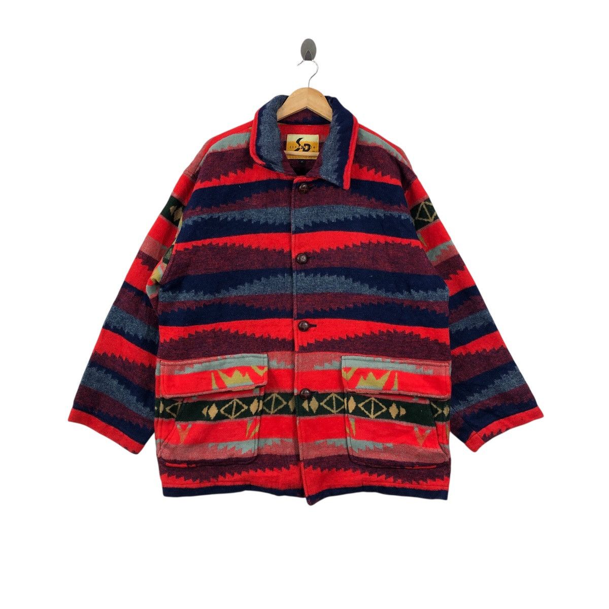 Vintage NAVAJO AZTEC NATIVE Wool Chore Two Pocket Jacket