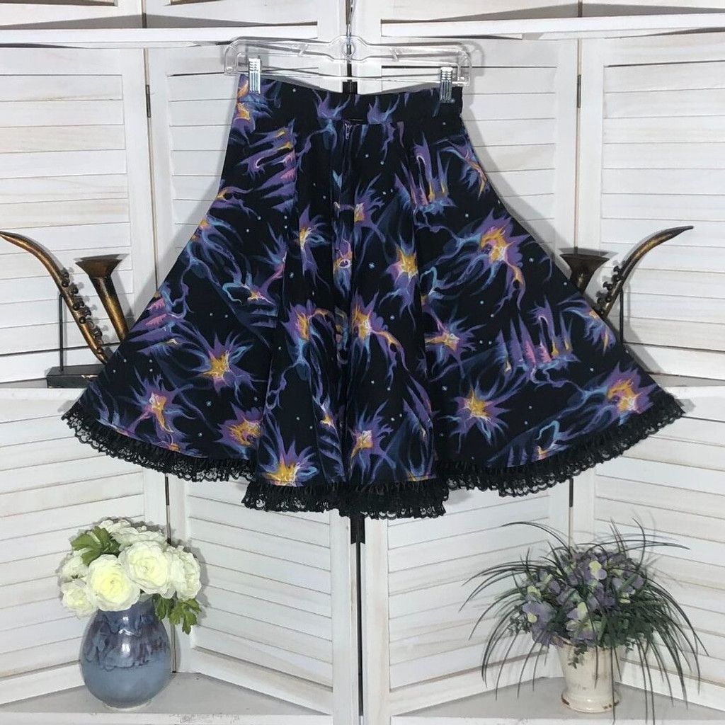 Vintage Y2K gypsy skirt Avant Garde star circle purple black lace XS Size 24" / US 00 / IT 34 - 6 Thumbnail