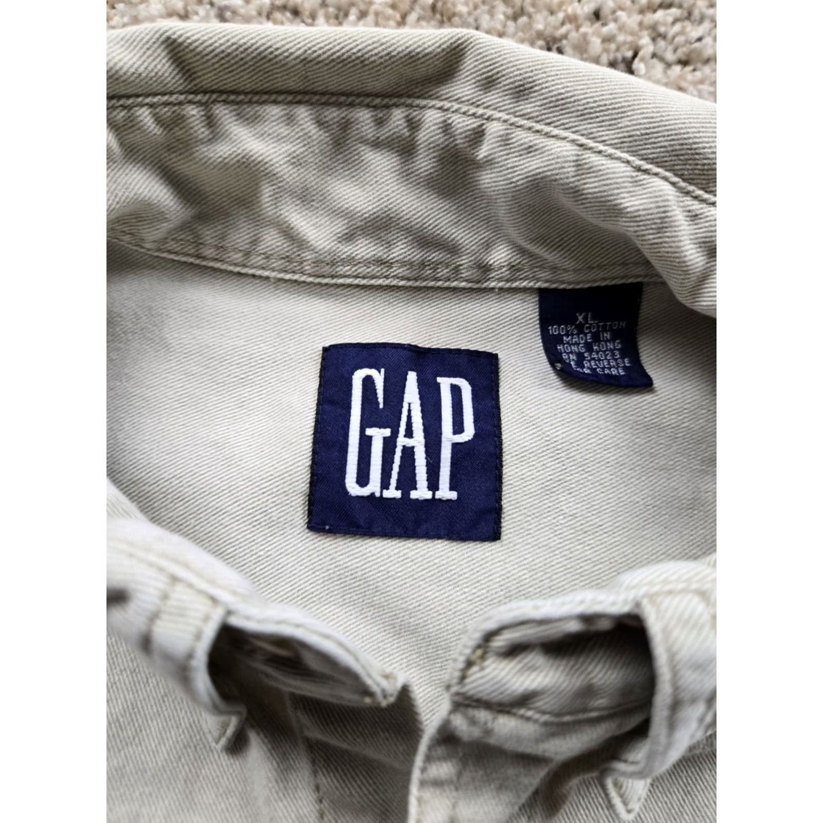 Gap VINTAGE Gap Shirt XL Beige Twill Long Sleeve Button Up Pocket Heavyweight 90s Mens Size US XL / EU 56 / 4 - 7 Thumbnail