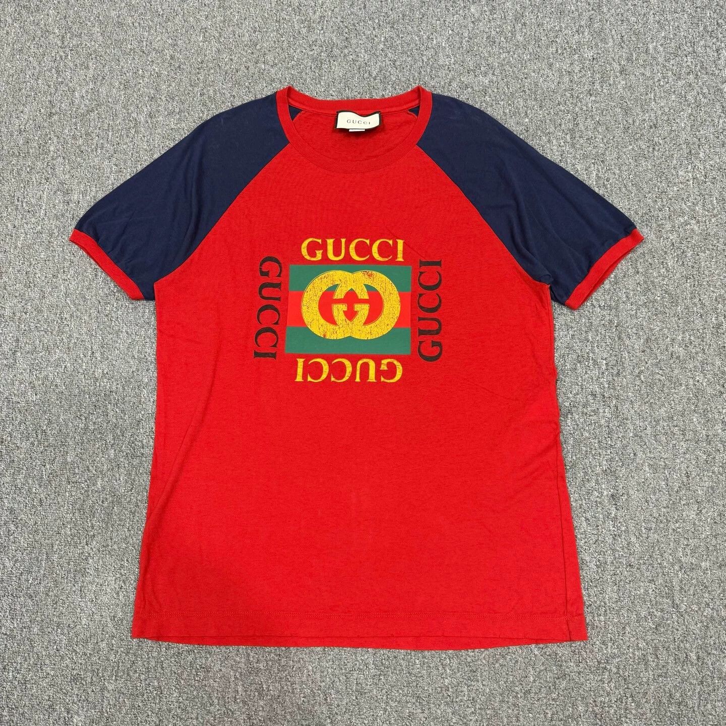 Gucci Gucci color blocked red blue logo T-shirt L 95 new Size L / US 10 / IT 46 - 1 Thumbnail