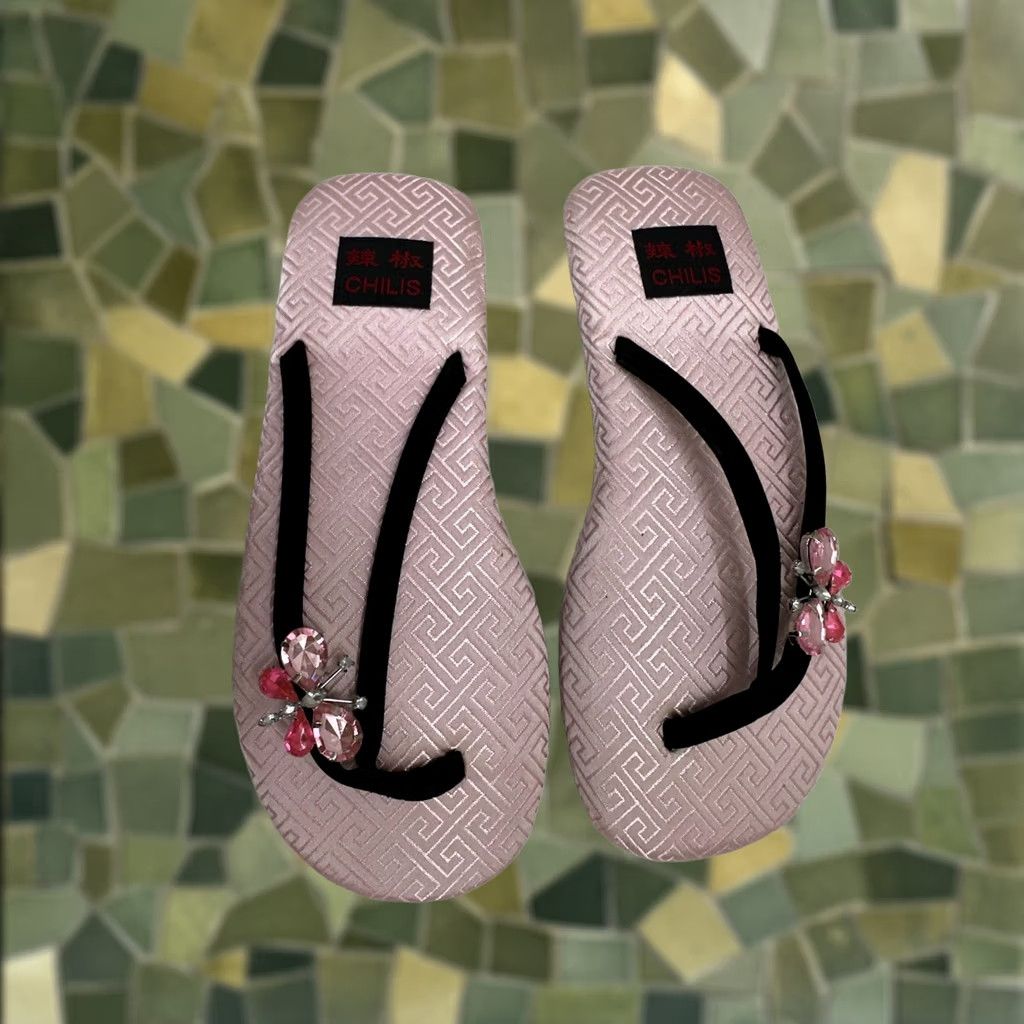 Pinko Chilis Womens Flip Flops Size 6 Pink Rhinestone Butterfly Suede Thong 80s 90s NEW Size US 6 / IT 36 - 1 Thumbnail
