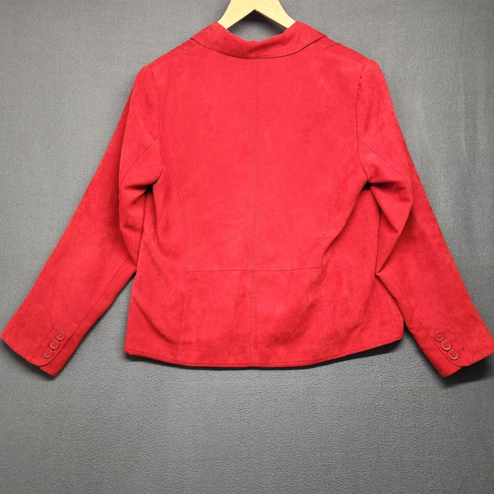 Vintage Studio Works Womens Blazer Jacket 12 Red 3 Button Notch Lapel Lined Faux Vegan Suede Classic Holiday Size XL / US 12-14 / IT 48-50 - 2 Thumbnail