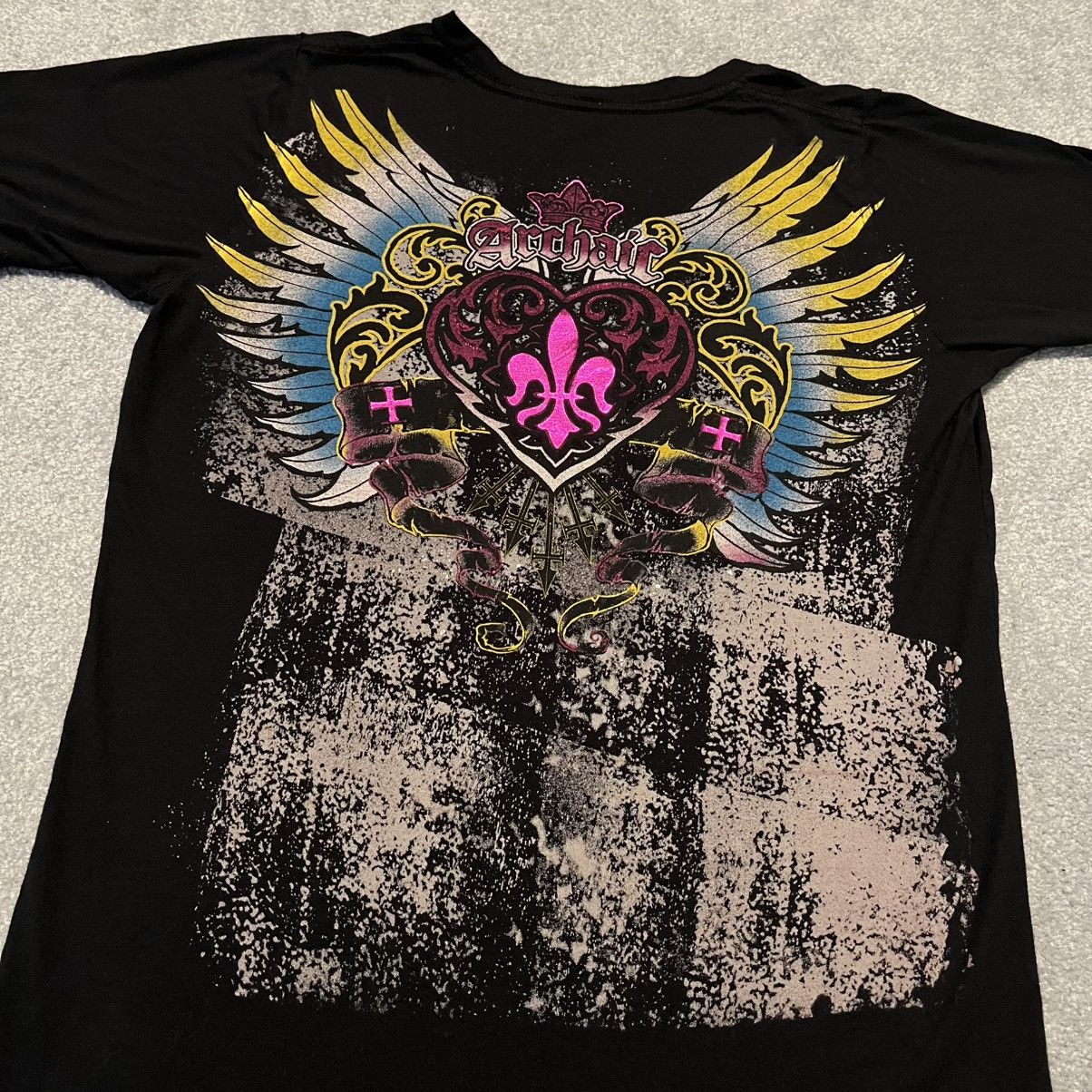 Affliction × Vintage Vintage Y2K 2000s Archaic Affliction Cross Heart Graphic Tee Size L / US 10 / IT 46 - 4 Thumbnail