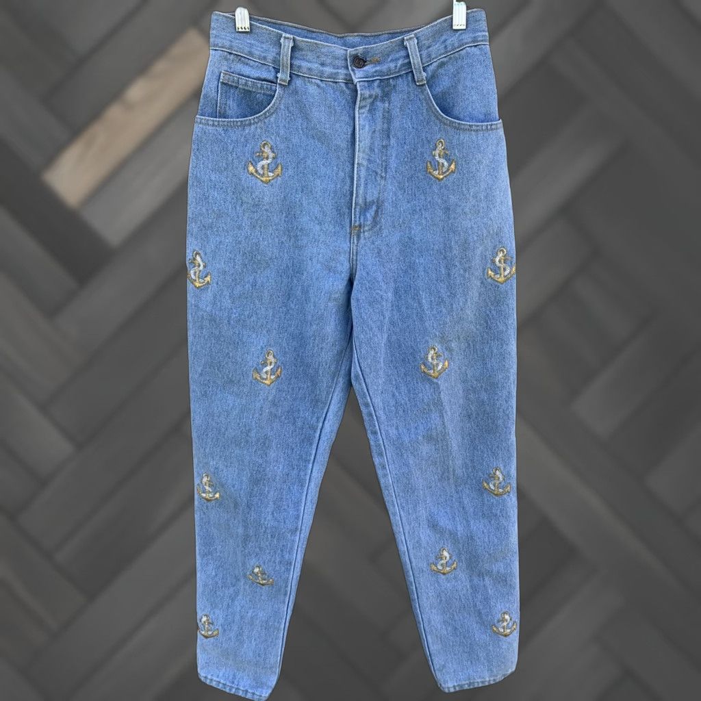 Vintage VINTAGE The La Costa Spa California high waist tapered leg jeans embroidered anchor anchors sz 12 28” waist blue cotton 1980s 1990s Mens? Womens? Size 34" / US 12 / IT 48 - 1 Thumbnail
