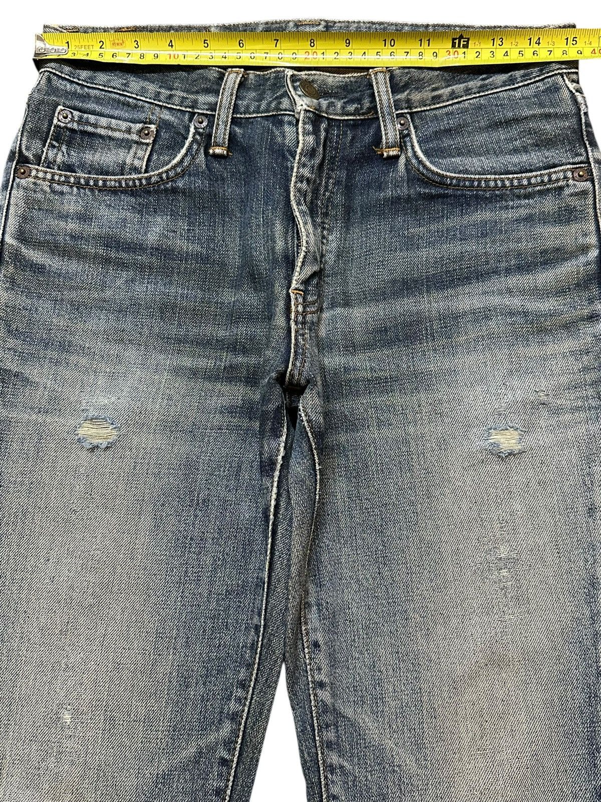 Edwin Vintage Edwin 400 Blue Faded Wash Distress Flare Jeans Size US 30 / EU 46 - 11 Thumbnail