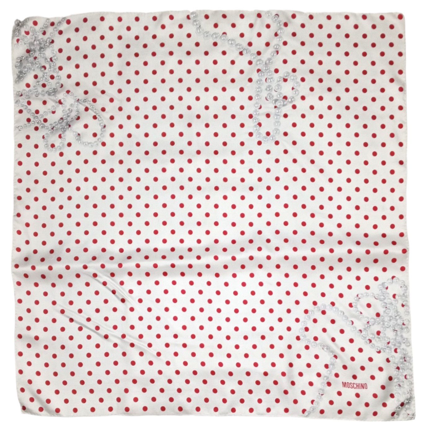 Moschino MOSCHINO PARIS Red Polka Dots White Pearls Beads Silk Scarf Size ONE SIZE - 1 Thumbnail