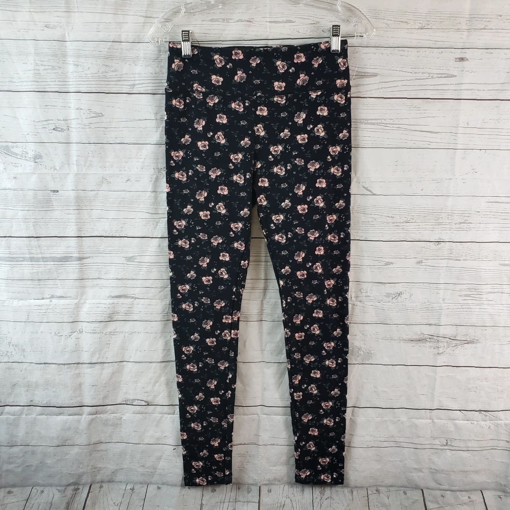 Vintage Wild Fable Leggings Womens M Black Floral Cotton Blend High Rise Size 32" / US 10 / IT 46 - 2 Thumbnail